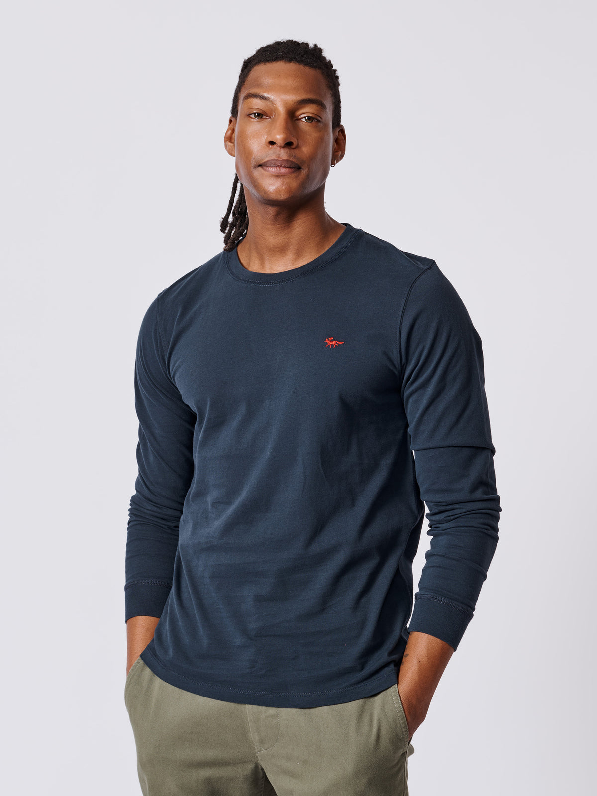 Aubin Navy Buttermere Organic Long Sleeve T-Shirt | Long Sleeve Tee