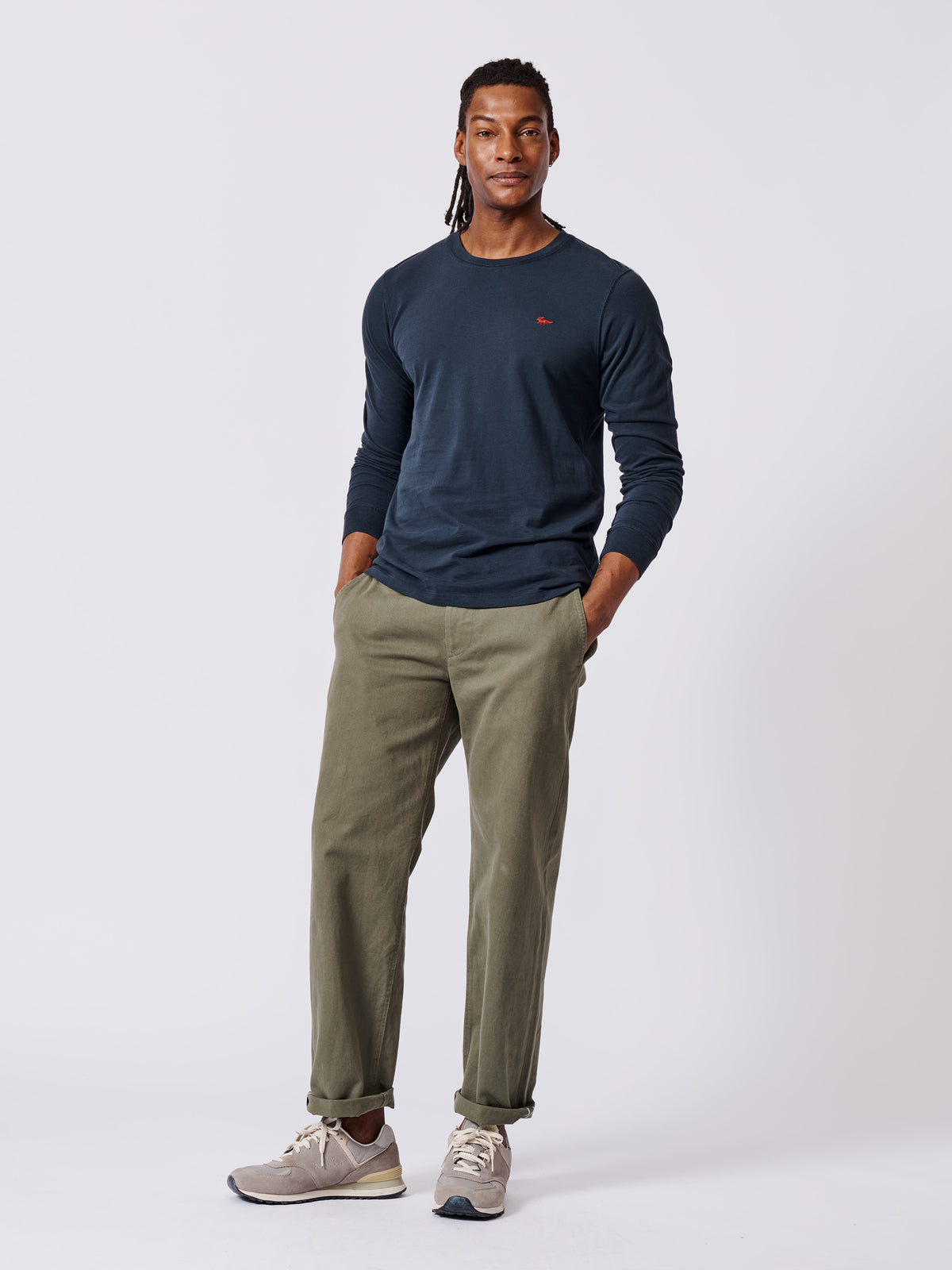 Aubin Navy Buttermere Organic Long Sleeve T-Shirt | Long Sleeve Tee