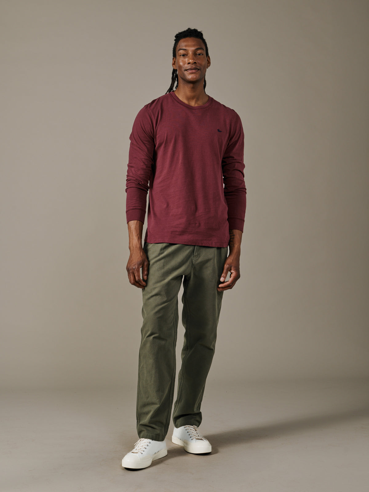 Aubin Oxblood Buttermere Organic Long Sleeve T-Shirt | Long Sleeve Tee