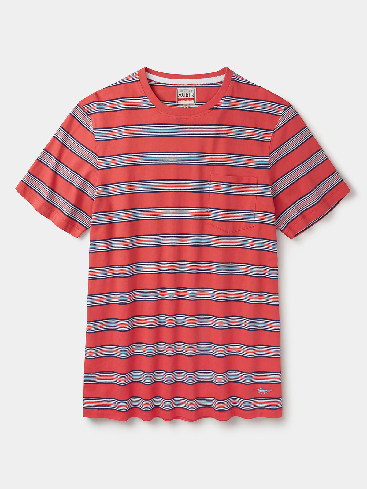 Aubin Coral Stripe Barnes Striped Pocket T-Shirt | Relaxed Tee