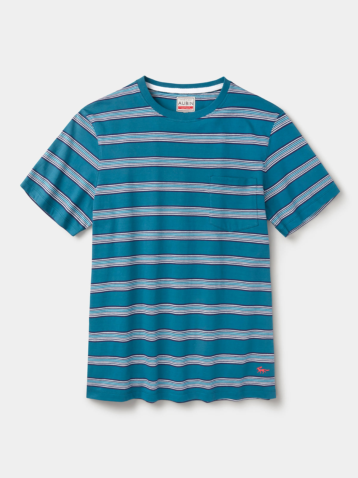 Aubin Teal Stripe Barnes Striped Pocket T-Shirt | Relaxed Tee