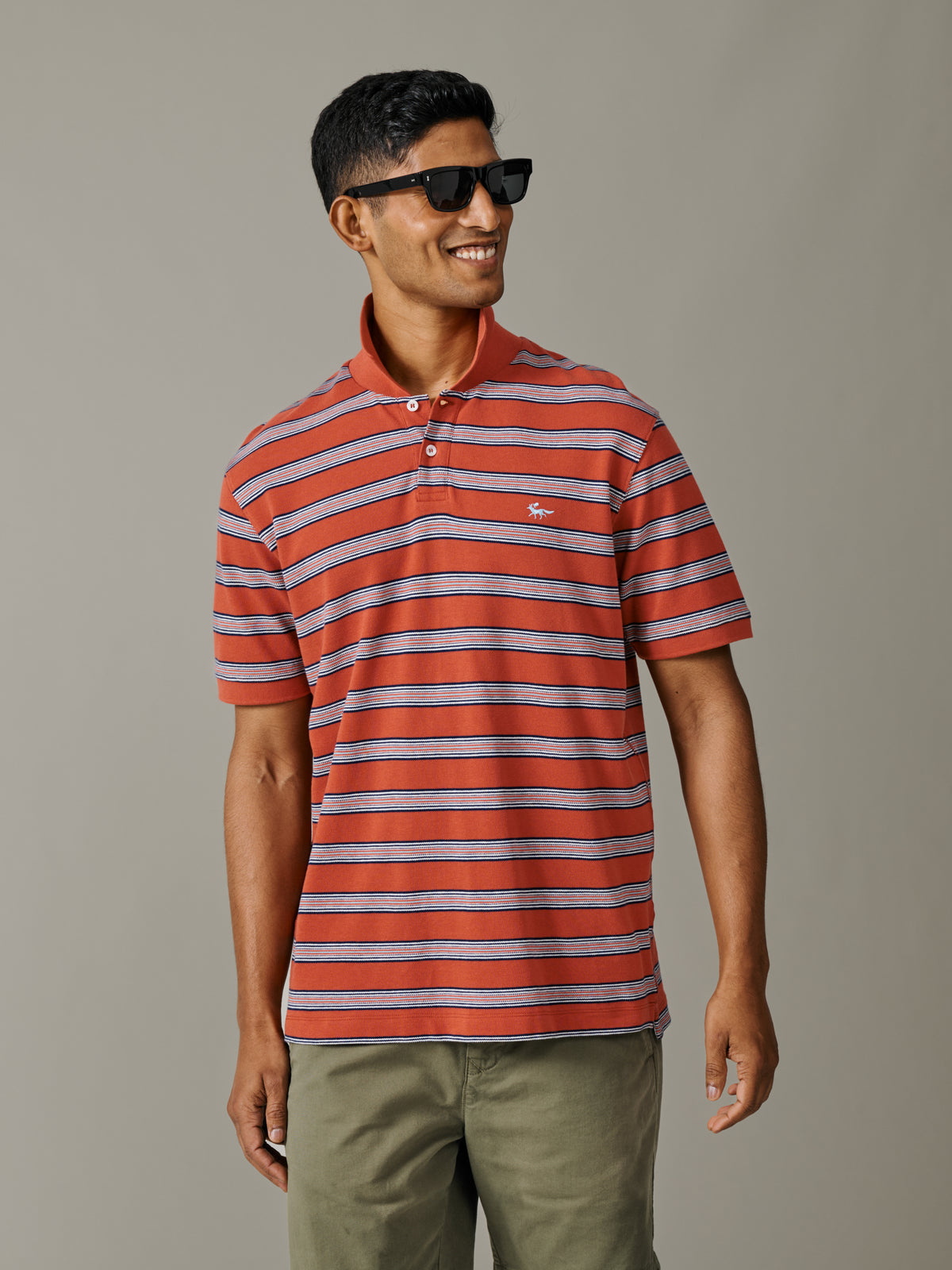 Aubin Coral Stripe Blair Yarn Dyed Pique Polo | Polo Shirts