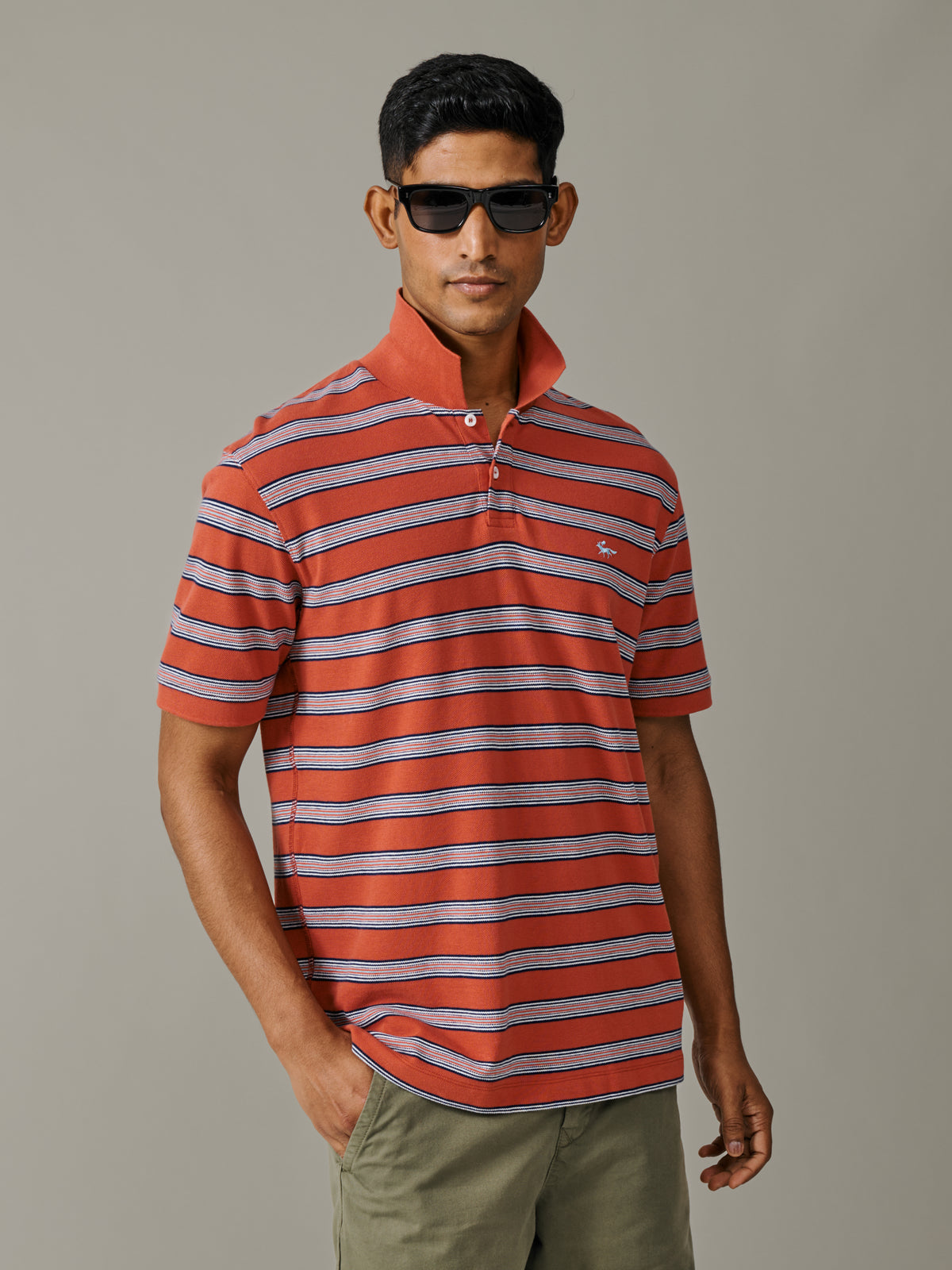 Aubin Coral Stripe Blair Yarn Dyed Pique Polo | Polo Shirts