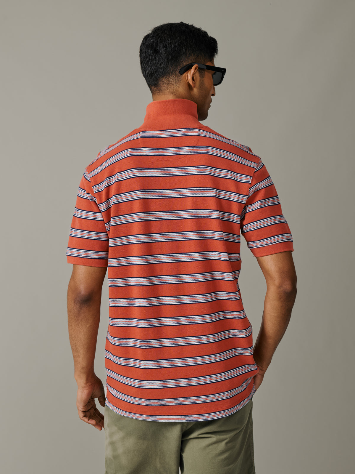 Aubin Coral Stripe Blair Yarn Dyed Pique Polo | Polo Shirts