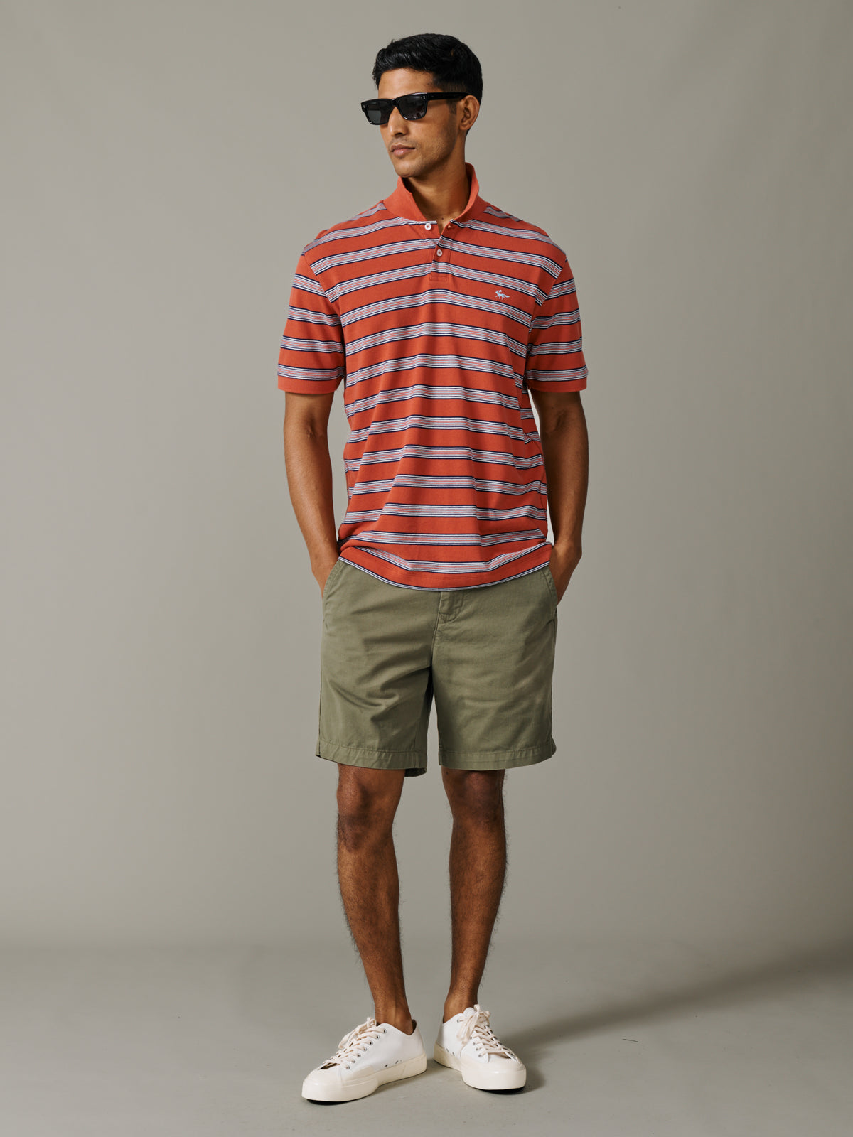 Aubin Coral Stripe Blair Yarn Dyed Pique Polo | Polo Shirts