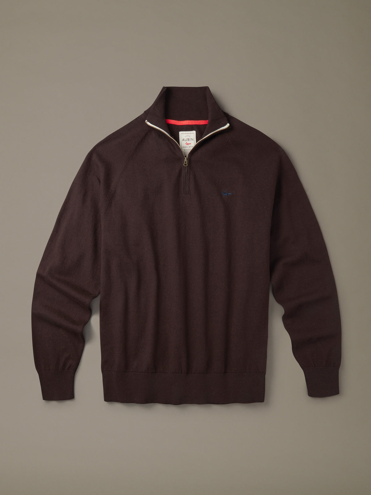 Aubin Chocolate Bonby Cotton Zip Neck Jumper | Zip Neck