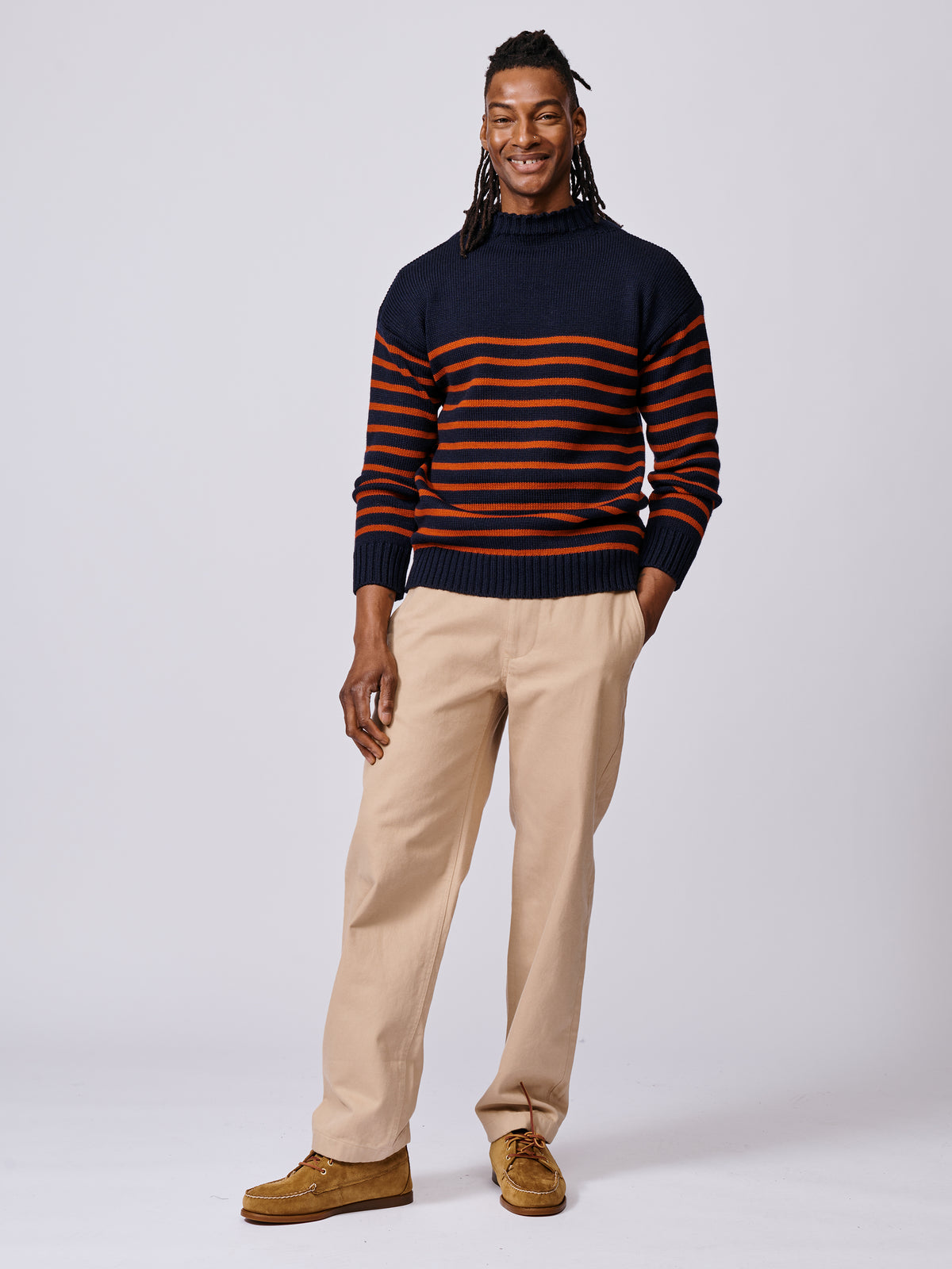 Aubin Navy/Orange Wishaw Breton Crew | Crew Neck