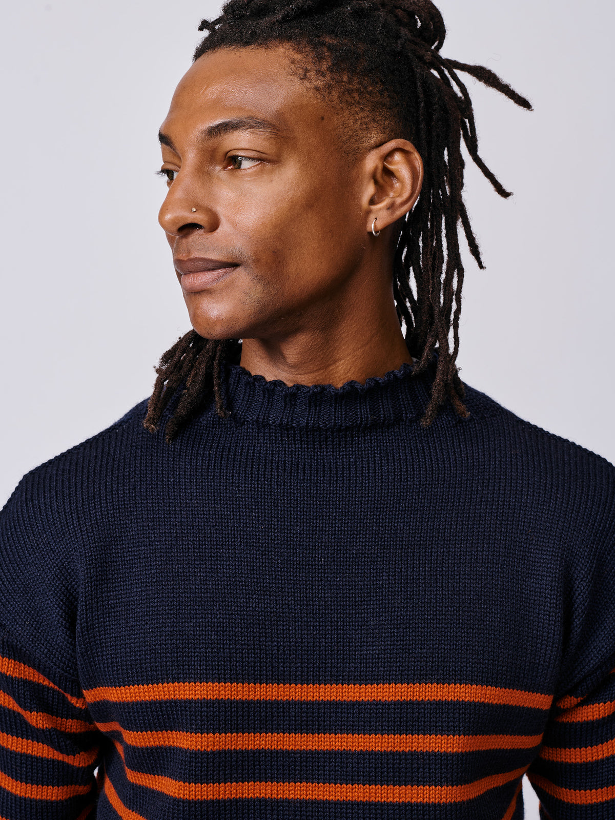 Aubin Navy/Orange Wishaw Breton Crew | Crew Neck
