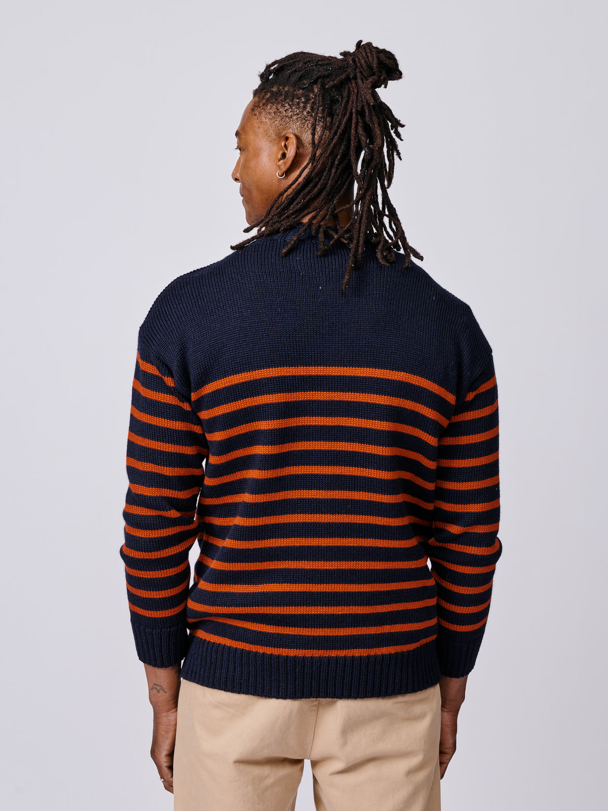 Aubin Navy/Orange Wishaw Breton Crew | Crew Neck