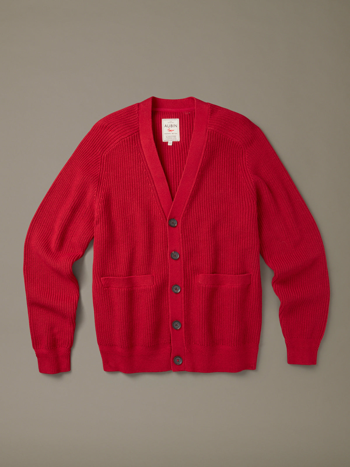 Aubin Dark Red Brigade Cotton Merino Cardigan | Knitwear
