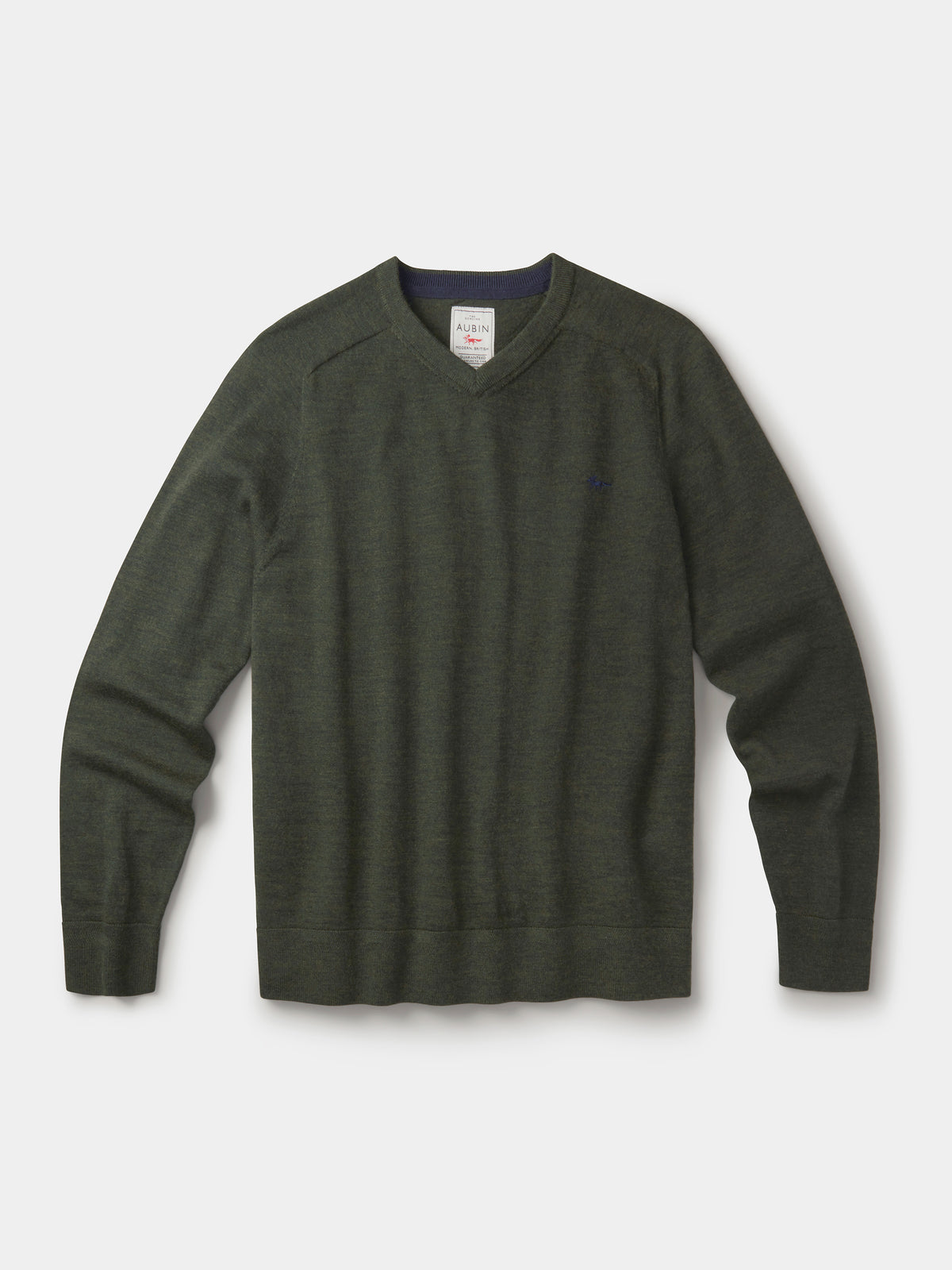 Aubin Dark Khaki Burnham Extra Fine Merino V-Neck Jumper | V-Neck