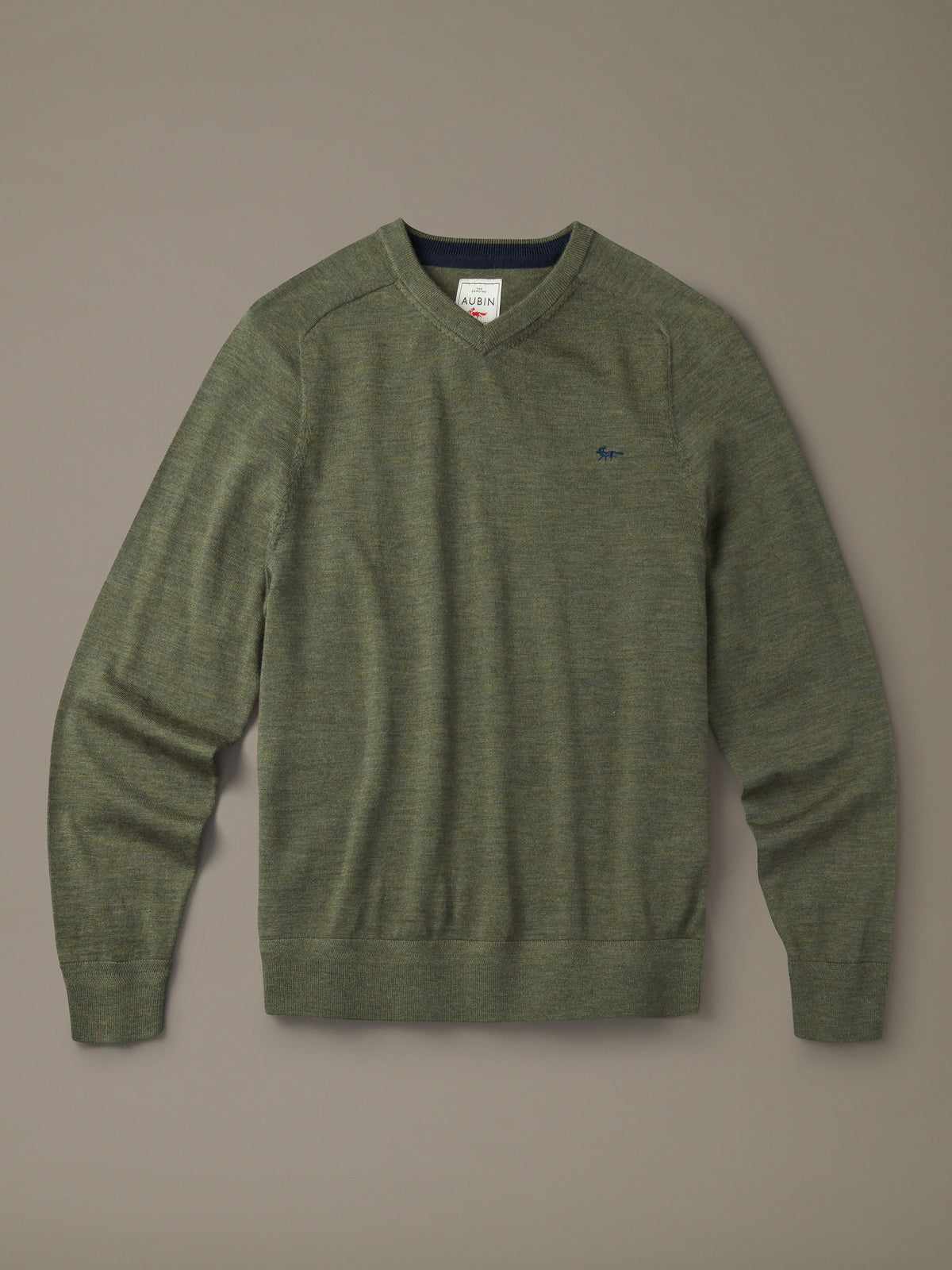 Aubin Light Khaki Burnham Extra Fine Merino V Neck Jumper | V-Neck
