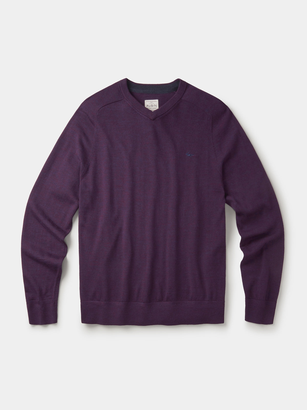 Aubin Dark Purple Burnham Extra Fine Merino V-Neck Jumper | V-Neck