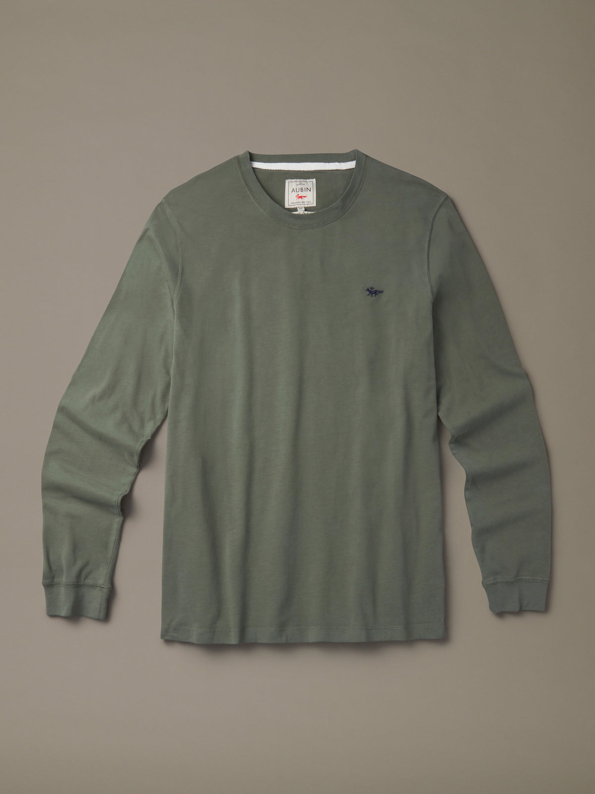Aubin Khaki Buttermere Organic Long Sleeve T-Shirt | Long Sleeve Tee