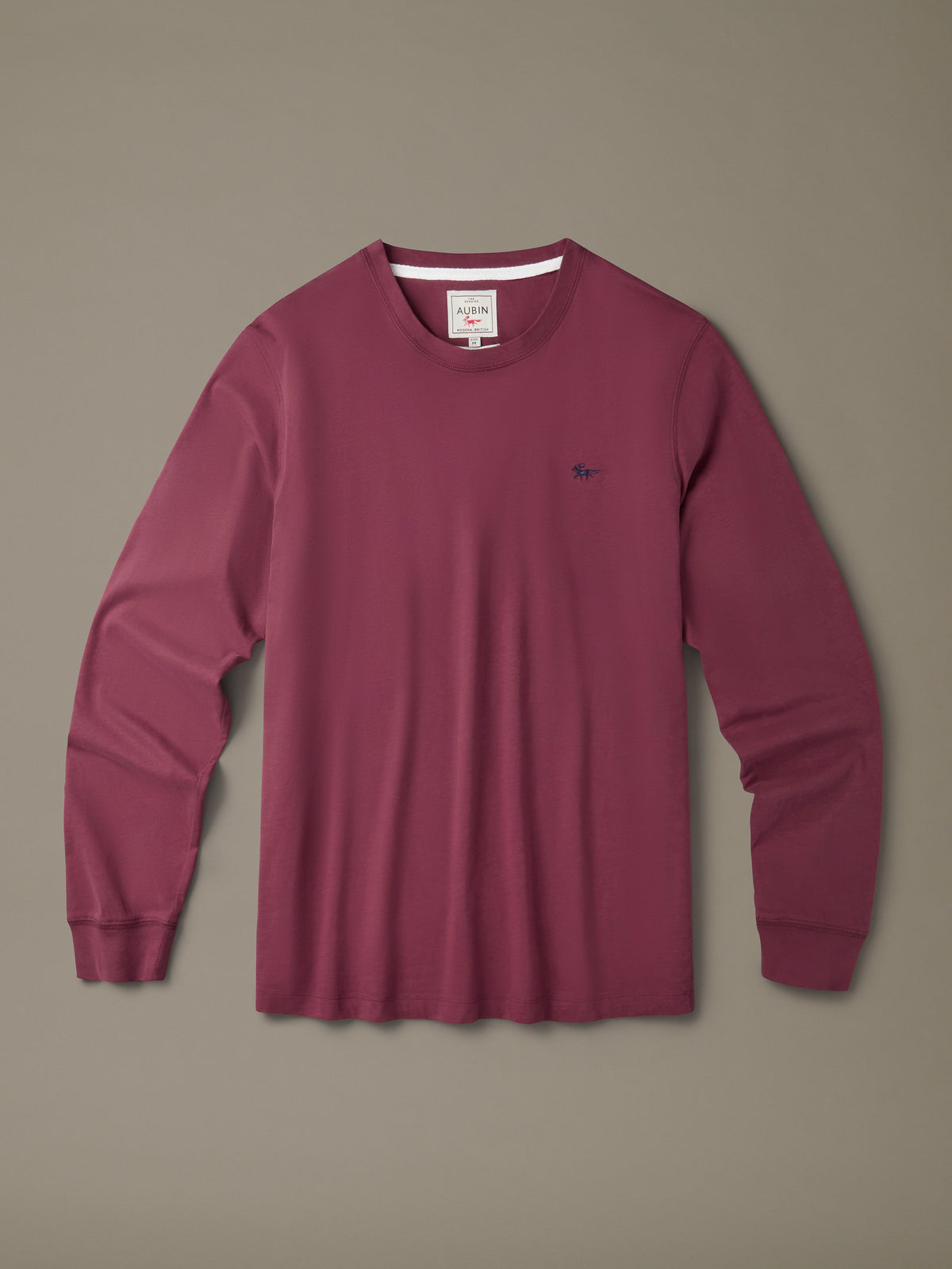 Aubin Oxblood Buttermere Organic Long Sleeve T-Shirt | Long Sleeve Tee