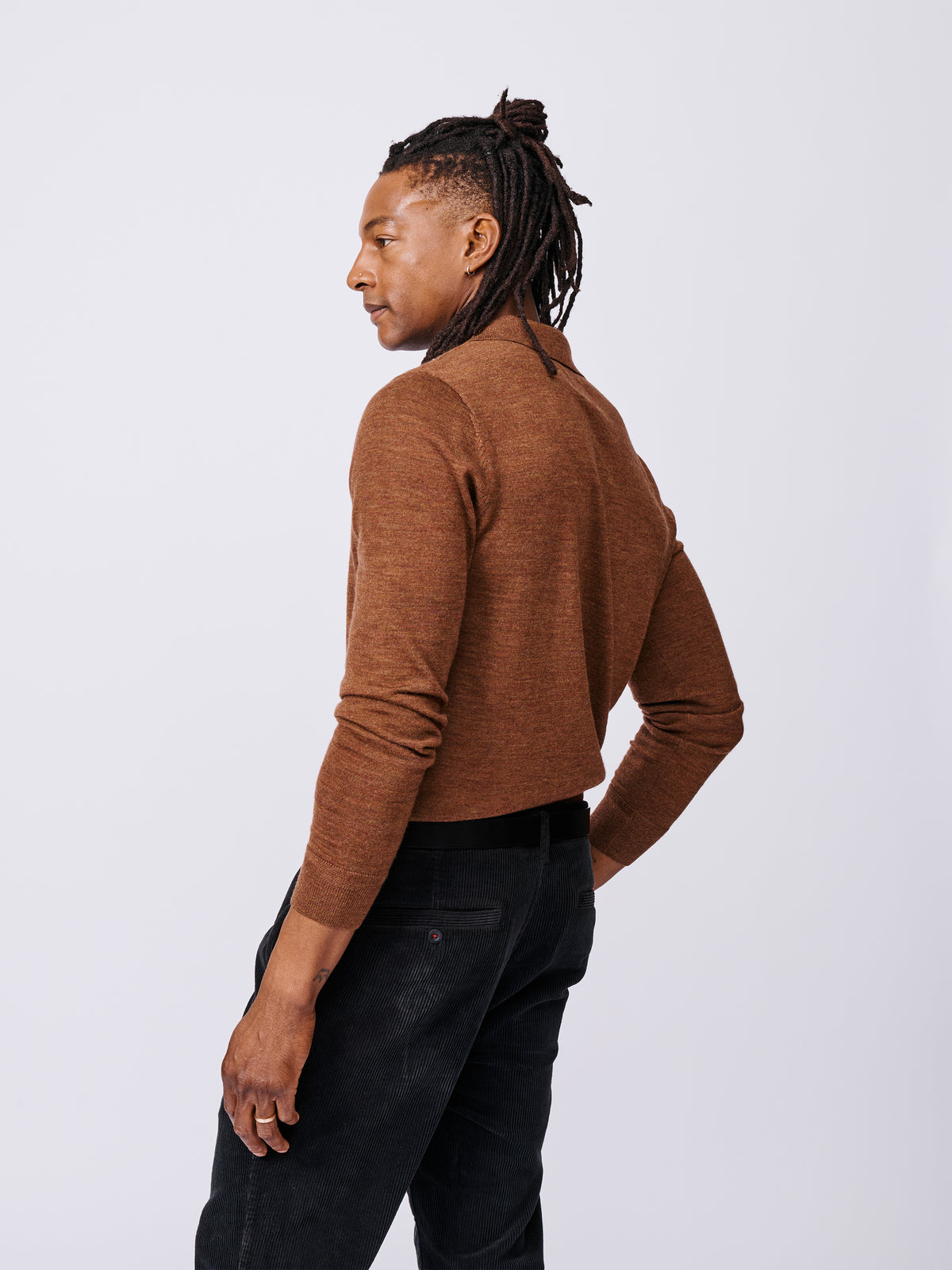 Aubin Rust Chapel Extra Fine Merino Long Sleeve Polo | Knitted Polo