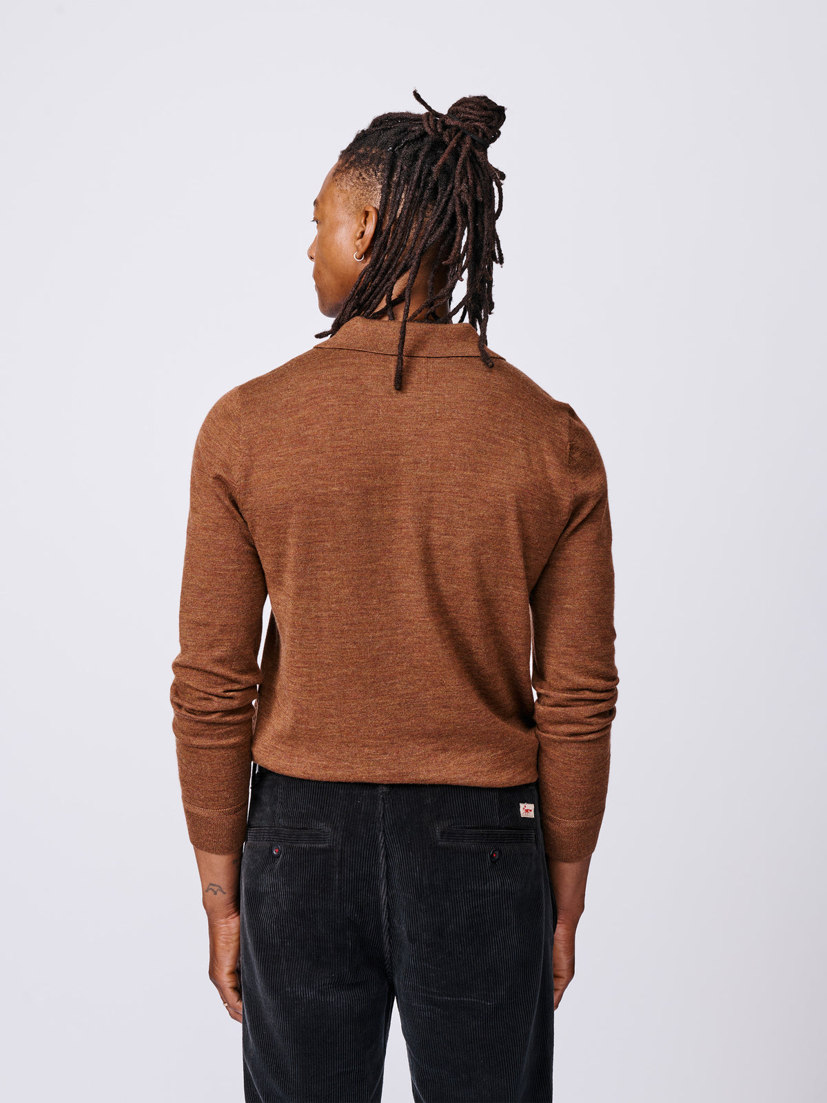 Aubin Rust Chapel Extra Fine Merino Long Sleeve Polo | Knitted Polo