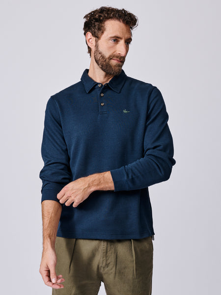 Navy Chelwood Interlock Long Sleeve Polo | Aubin