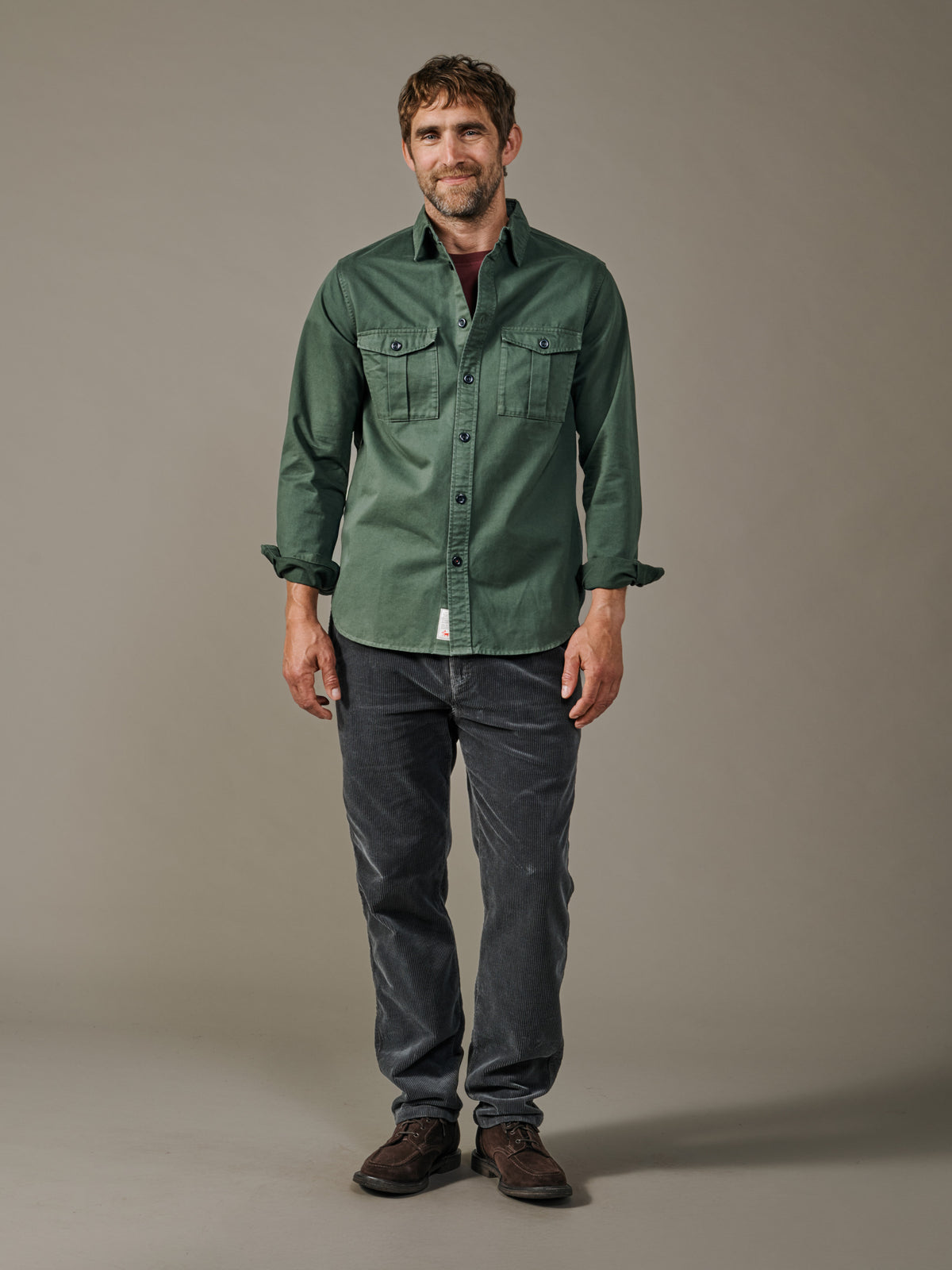 Aubin Khaki Cole Twill Overshirt | Overshirt