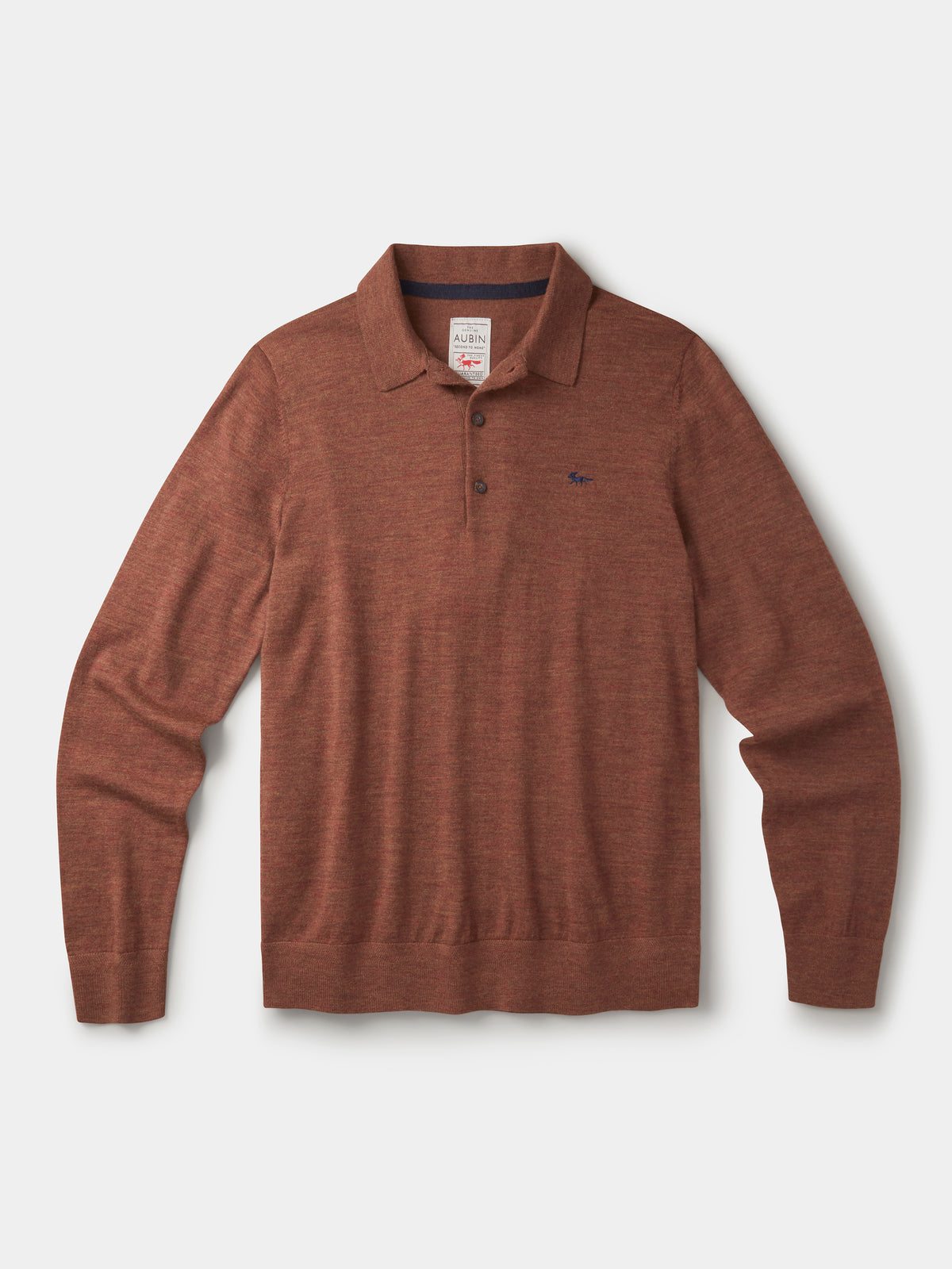 Aubin Rust Chapel Extra Fine Merino Long Sleeve Polo | Knitted Polo