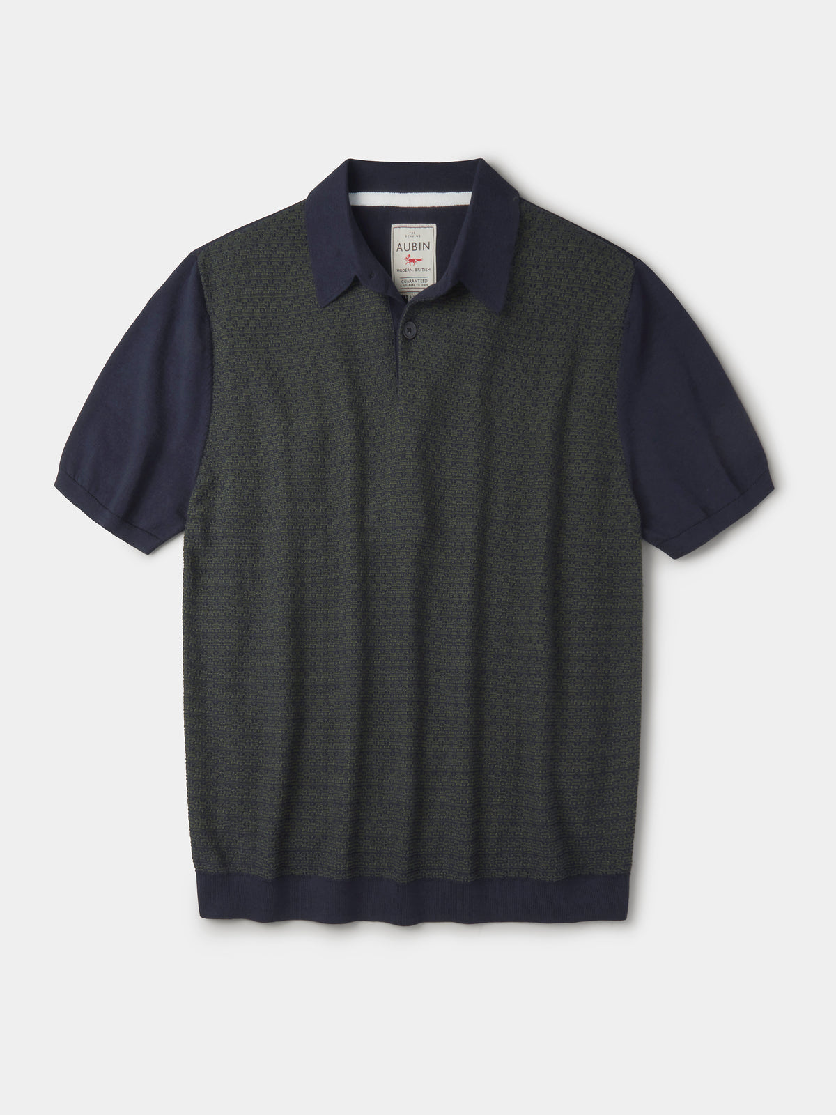 Aubin Navy/Green Coleridge Textured Front Polo | Knitted Polo