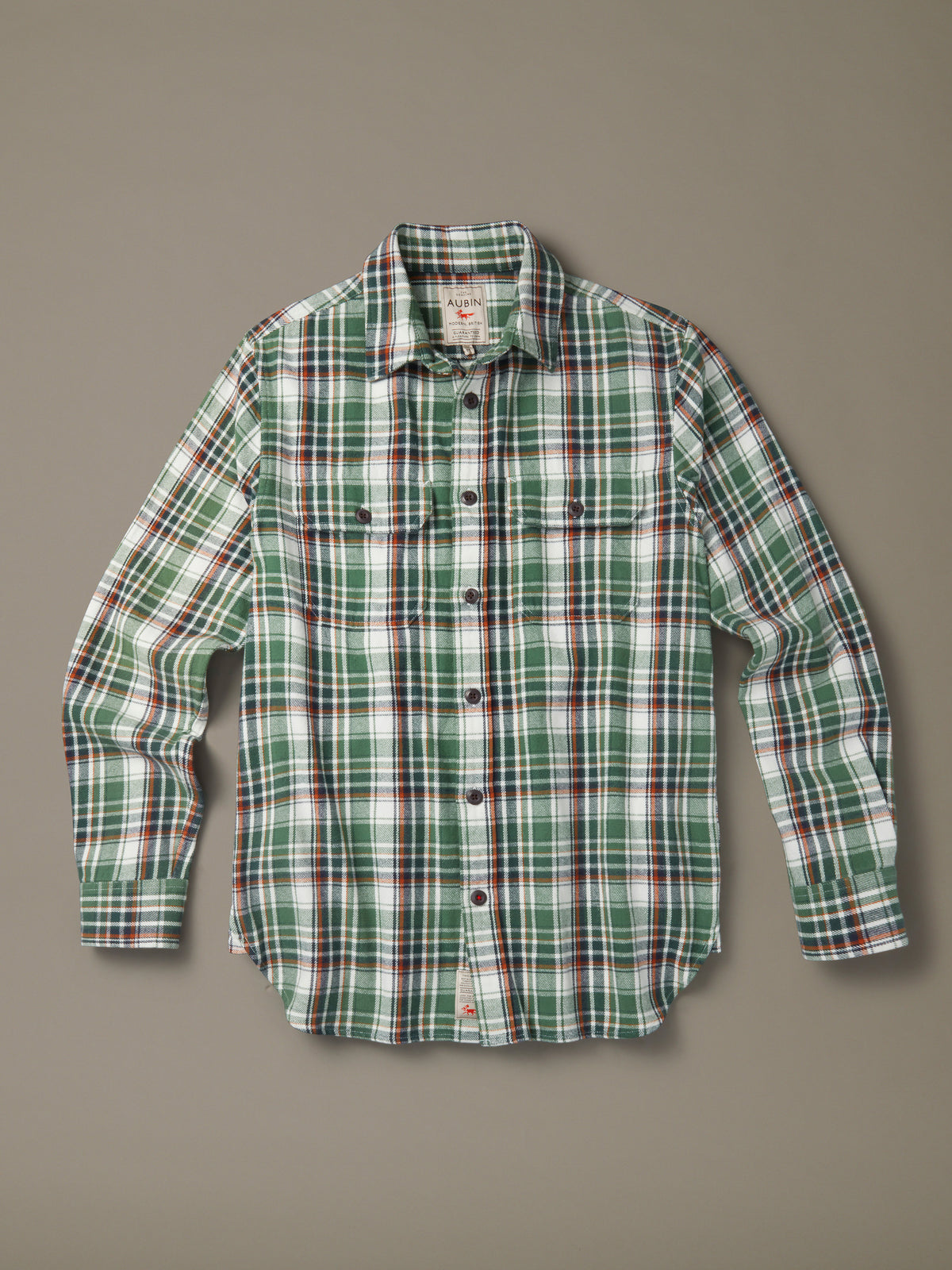 Aubin Green/Ecru Check Crowle Flannel Shirt | Checked Shirt