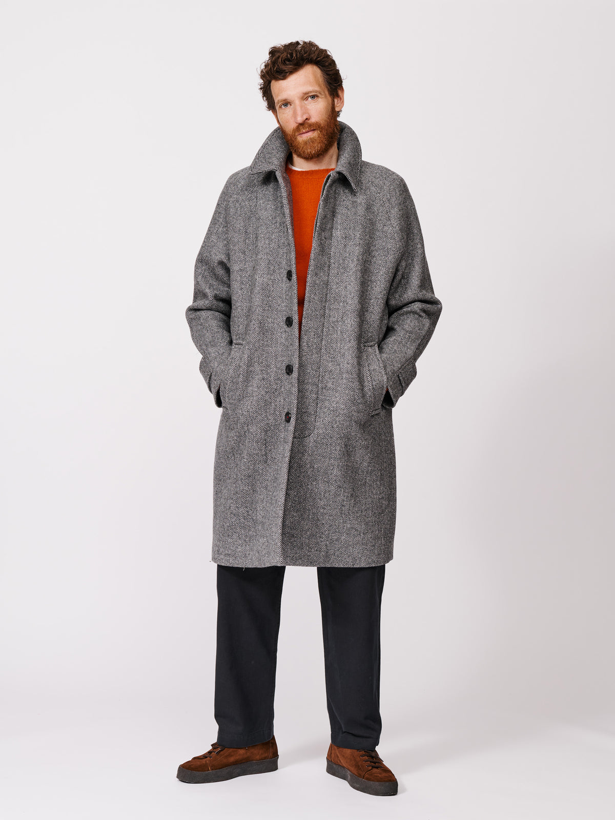 Aubin Grey Herringbone Dawes Overcoat | Overcoat