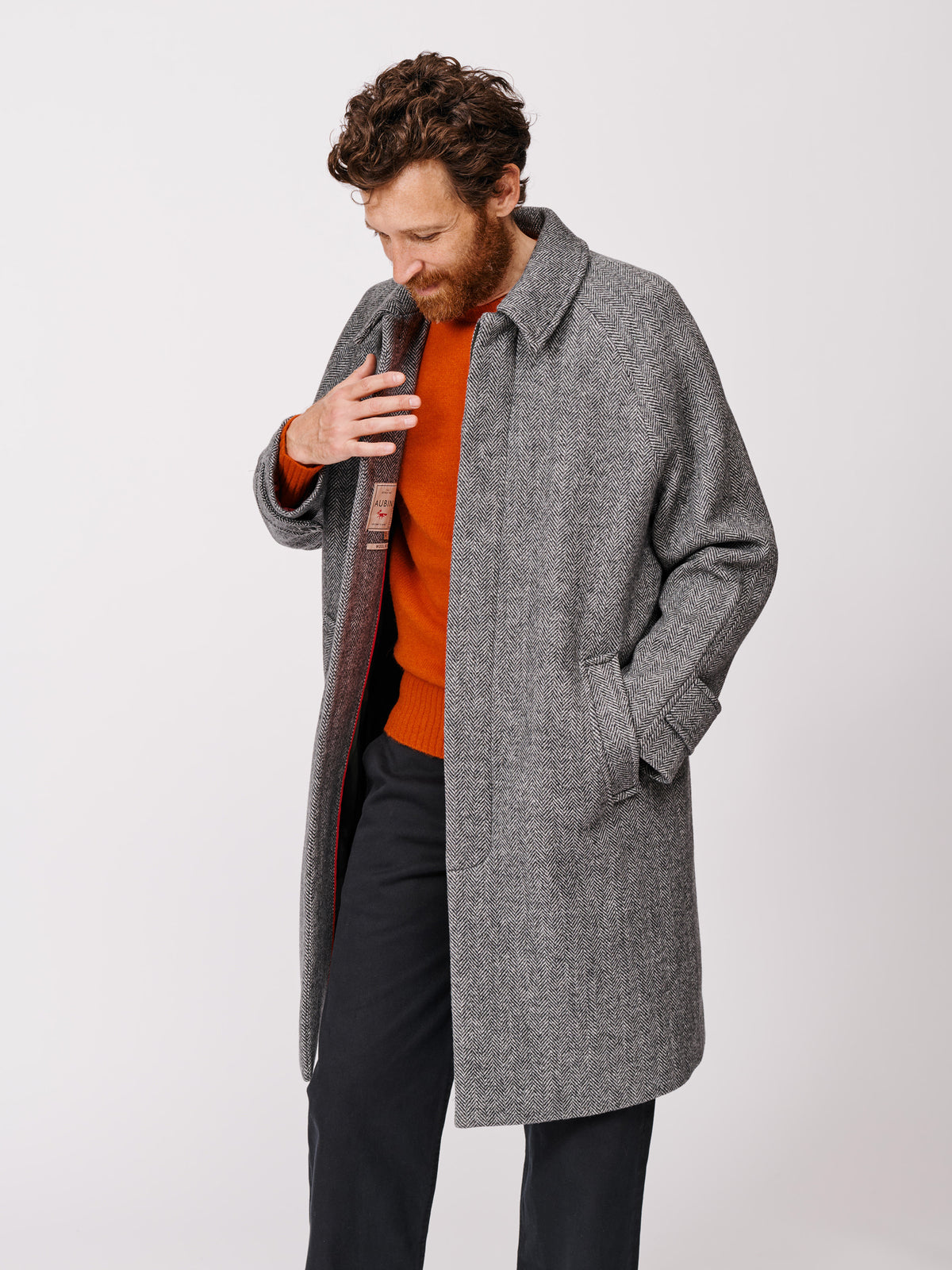 Aubin Grey Herringbone Dawes Overcoat | Overcoat