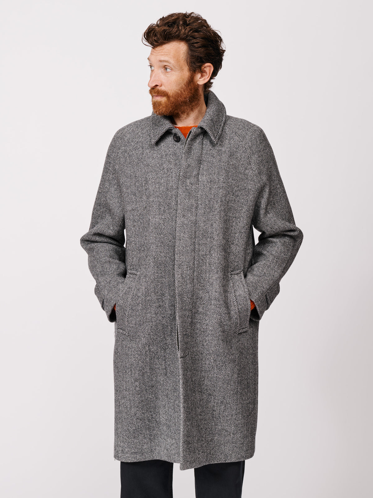 Aubin Grey Herringbone Dawes Overcoat | Overcoat