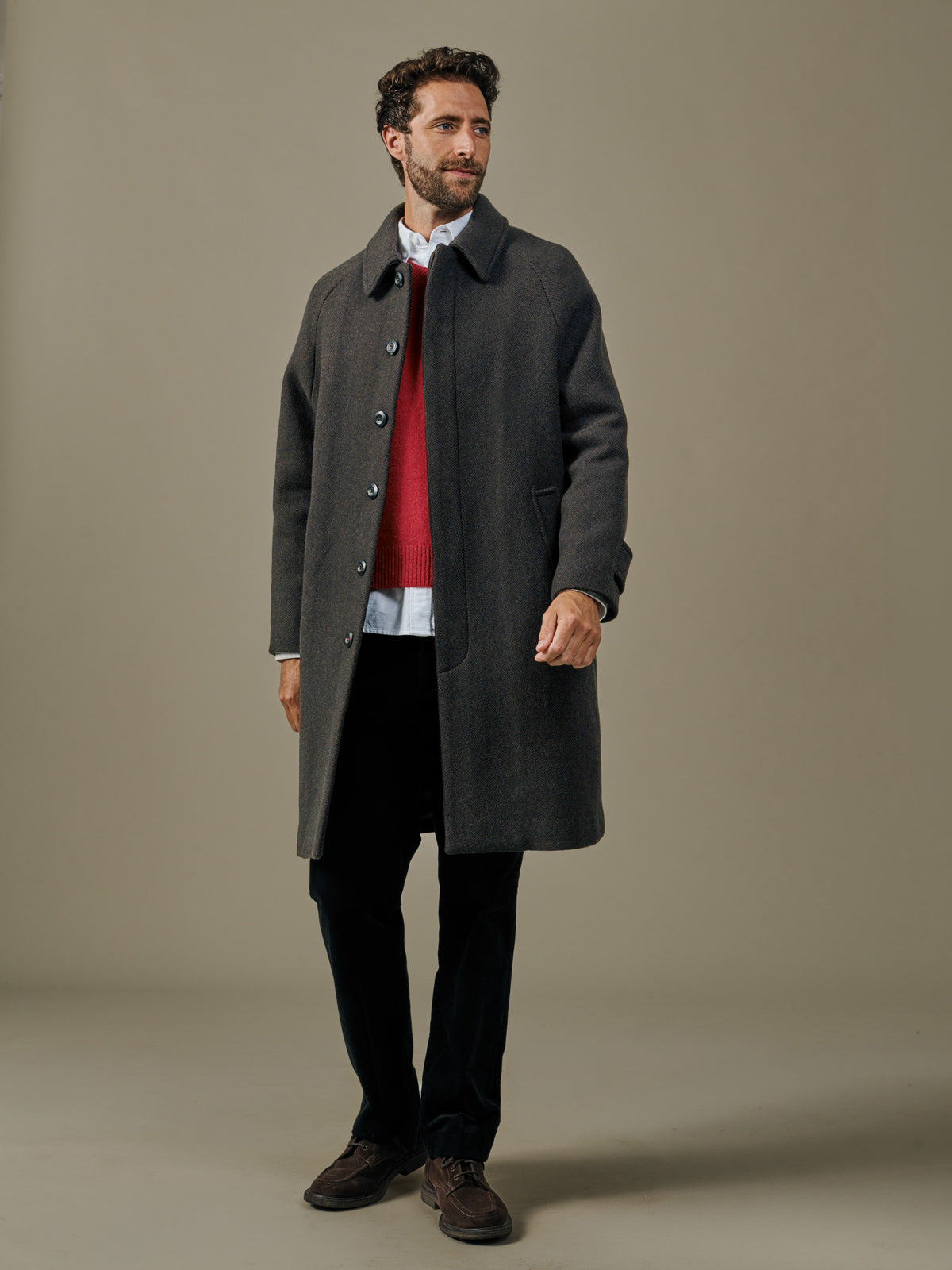 Aubin Brown Herringbone Dawes Overcoat | Overcoat