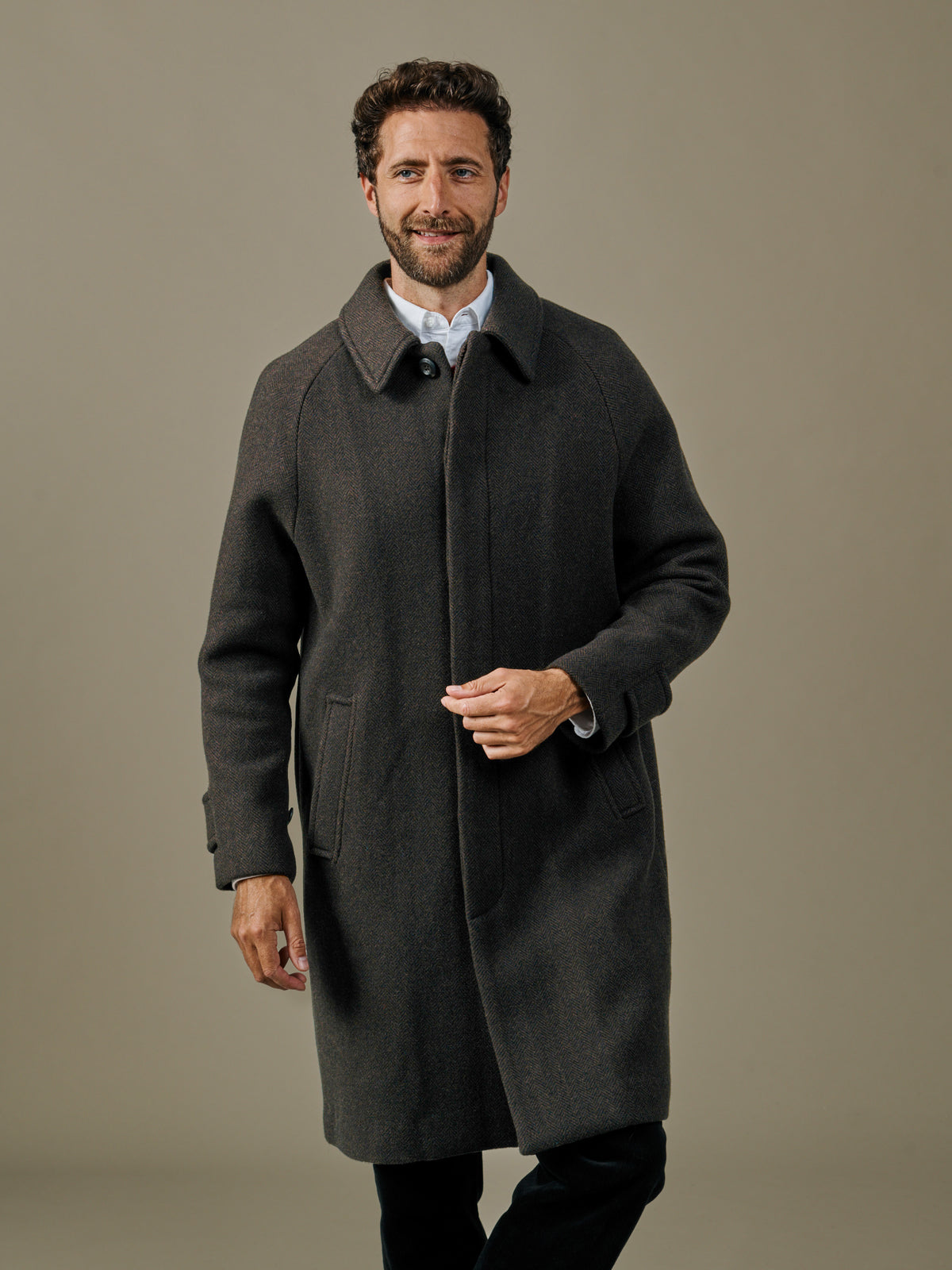 Aubin Brown Herringbone Dawes Overcoat | Overcoat