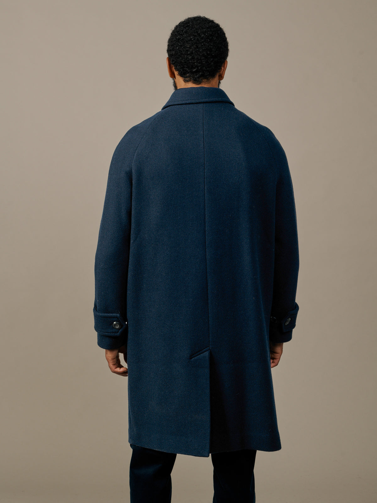 Aubin Navy Herringbone Dawes Overcoat | Overcoat