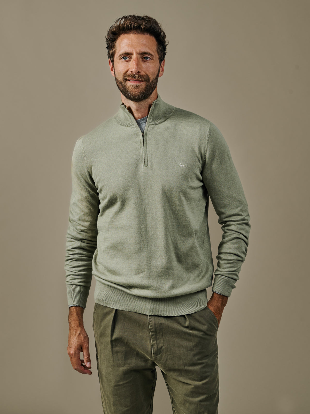 Aubin Sage Daw Cotton Zip Neck | Zip Neck