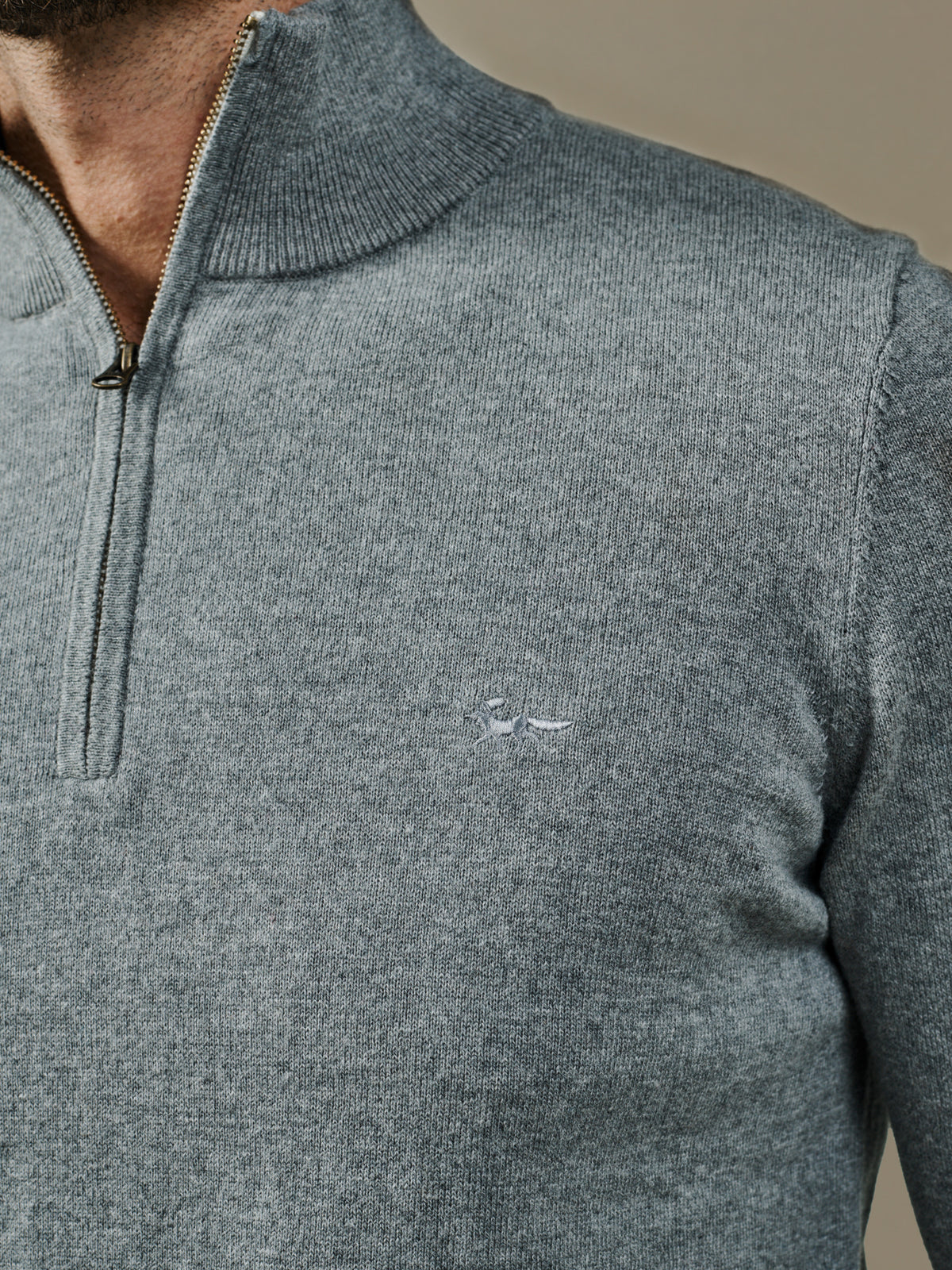 Aubin Grey Marl Daw Cotton Zip Neck | Zip Neck
