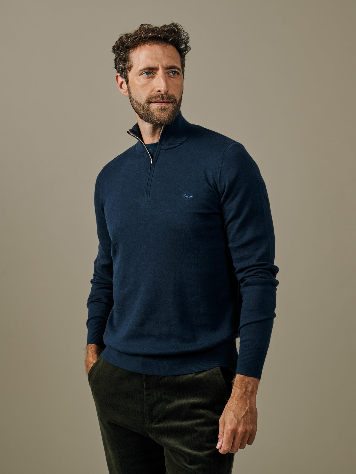 Aubin Navy Daw Cotton Zip Neck | Zip Neck