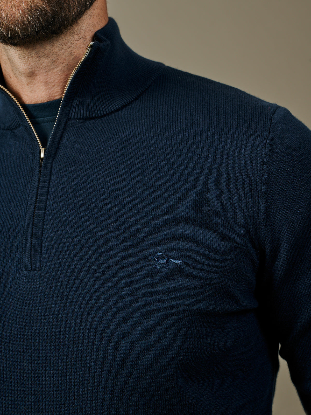Aubin Navy Daw Cotton Zip Neck | Zip Neck