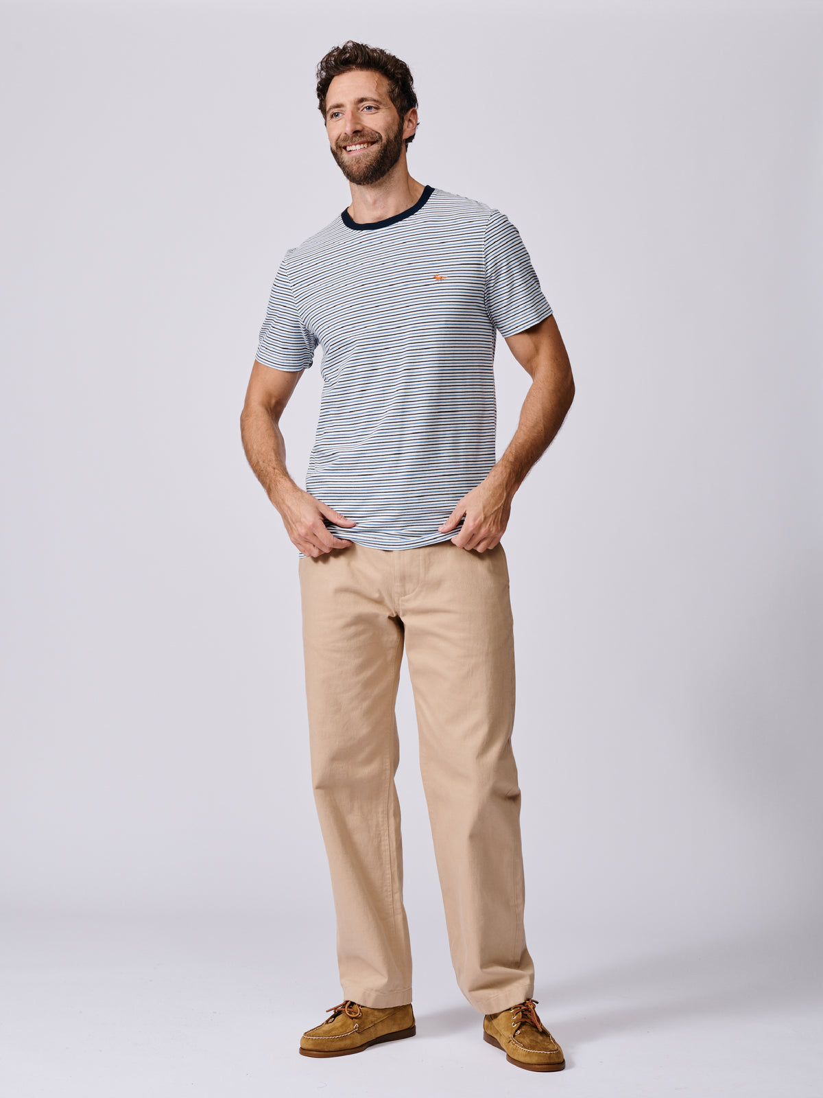 Aubin Blue Mix Deacon Feeder Stripe T-Shirt | T-Shirt