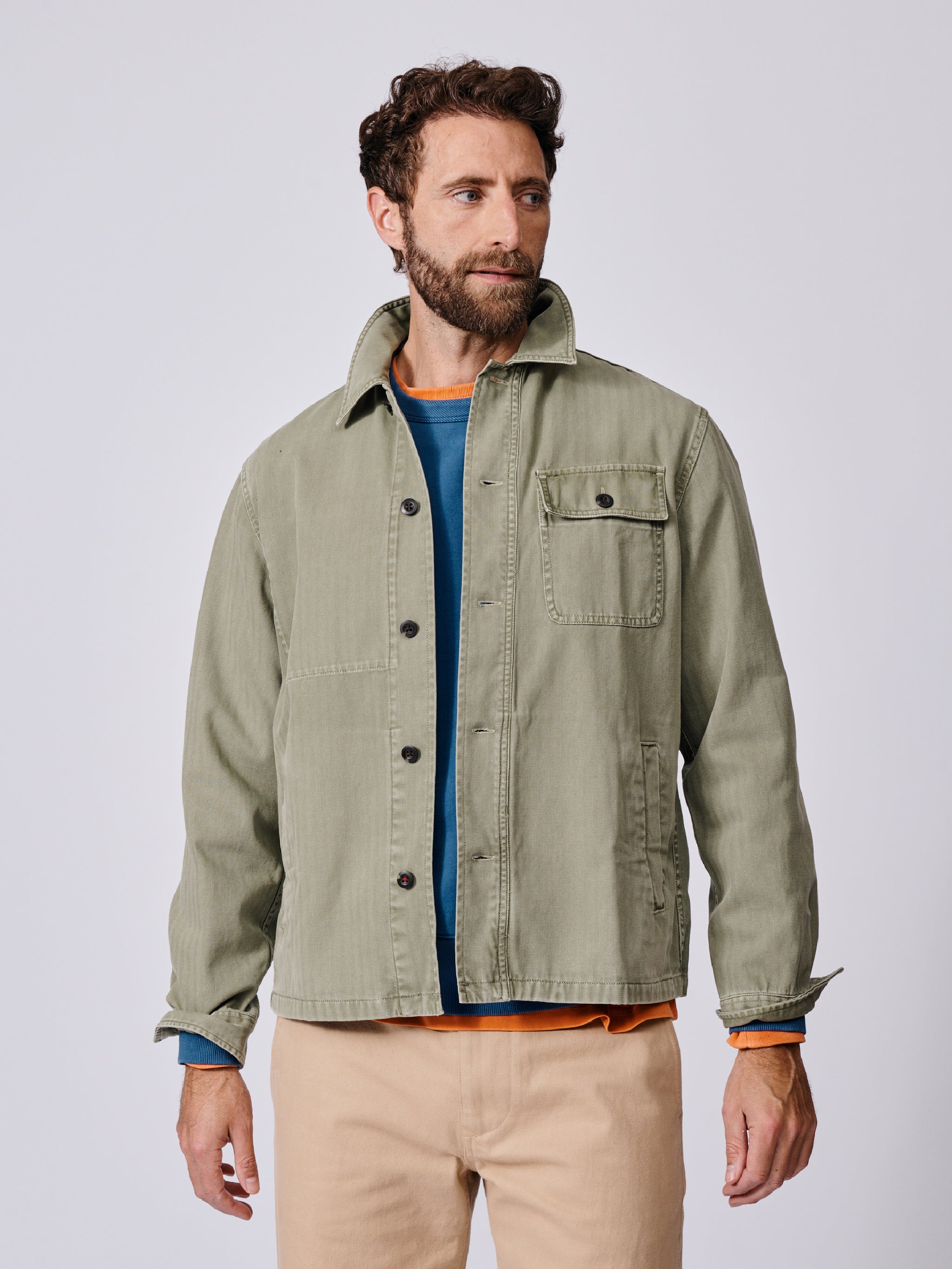 Khaki Herringbone Dowse Worker Jacket | Aubin