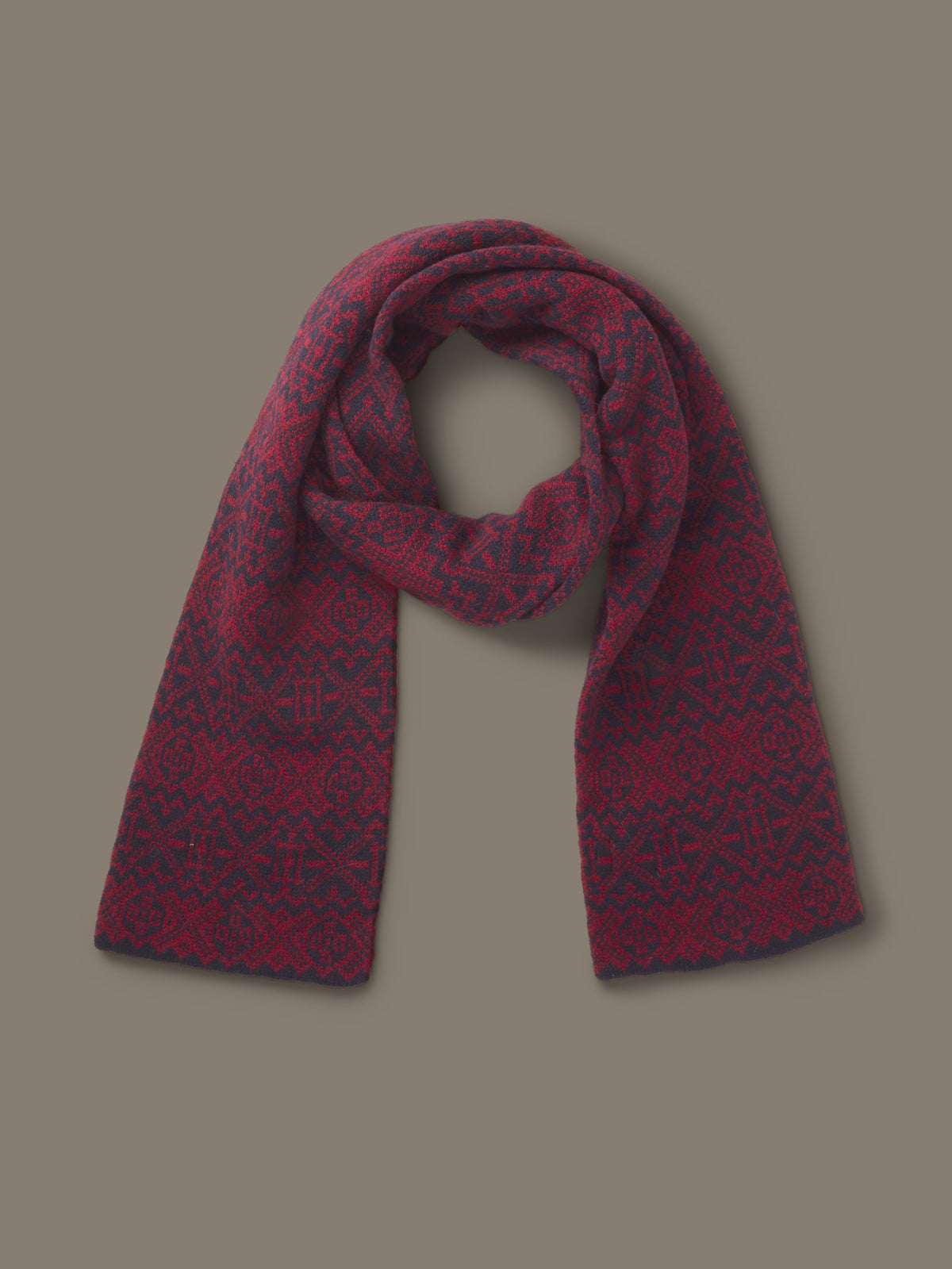 Aubin Burgundy/Navy Dudley Fairisle Scarf | Scarf