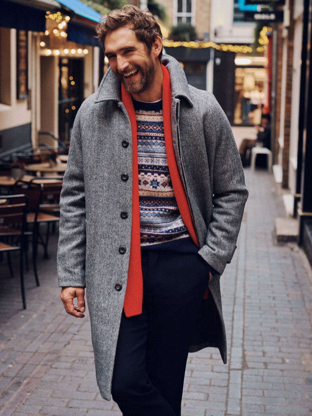 Aubin Grey Herringbone Dawes Overcoat | Overcoat