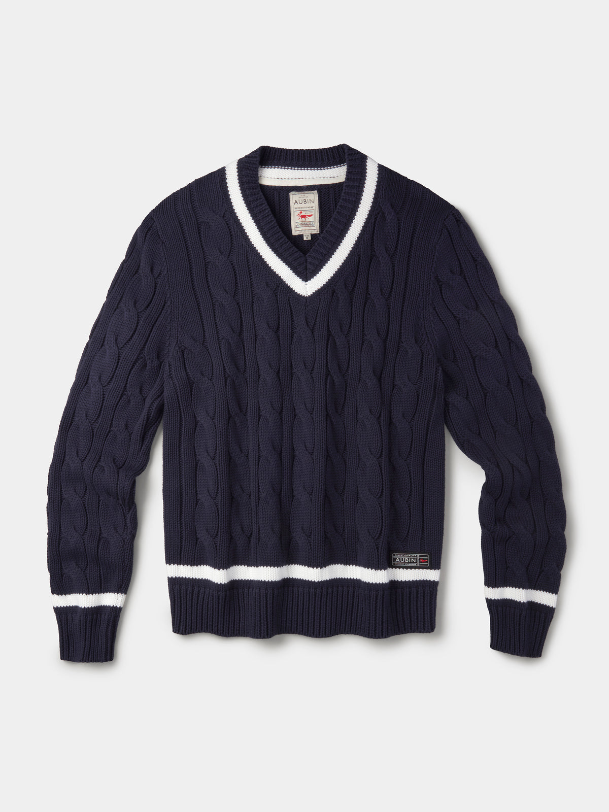 Aubin Navy Denton Cotton Cricket Jumper | V-Neck