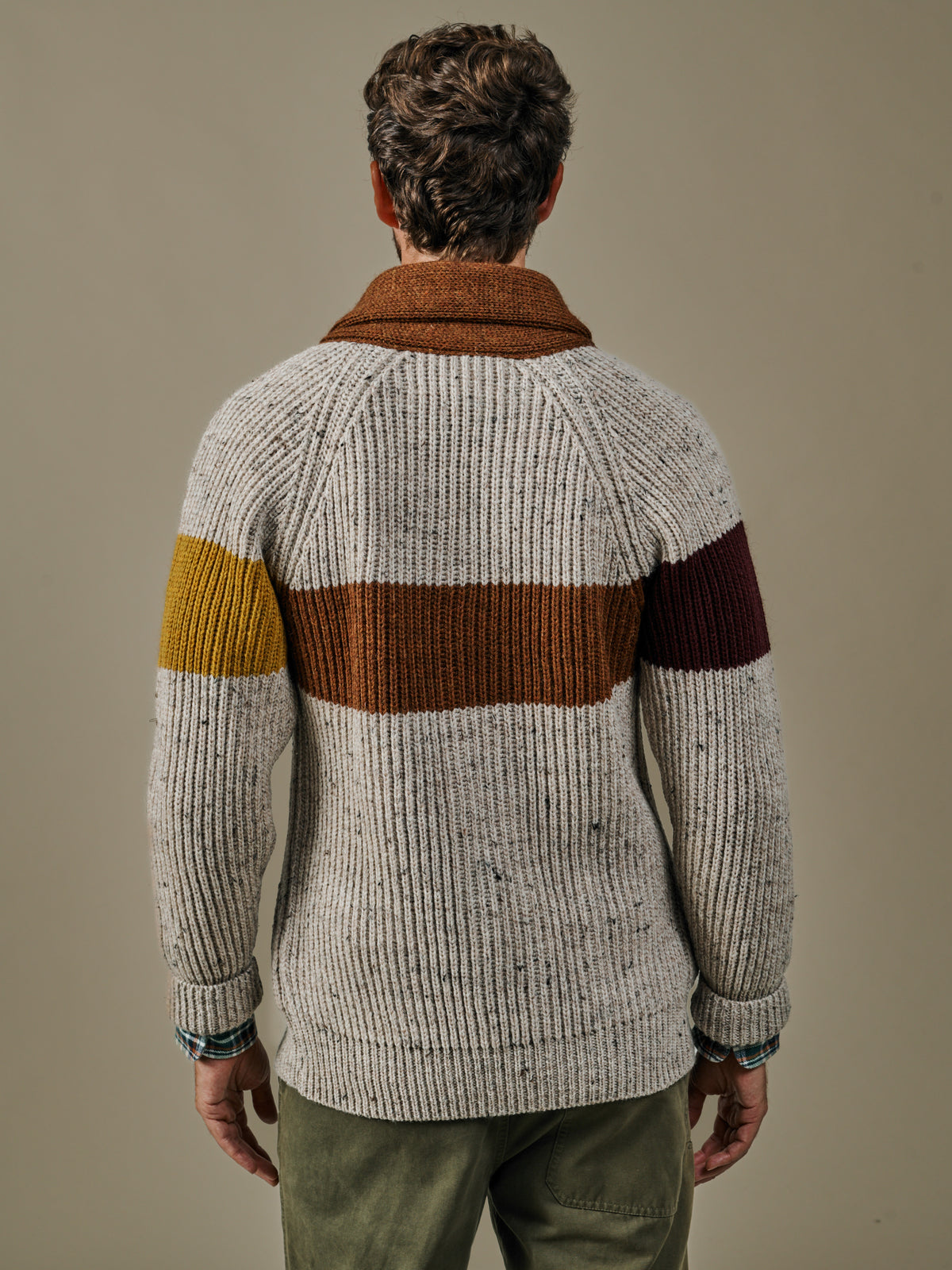 Aubin Ecru/Tan Mix Earl Shawl Collar Cardigan | Cardigan