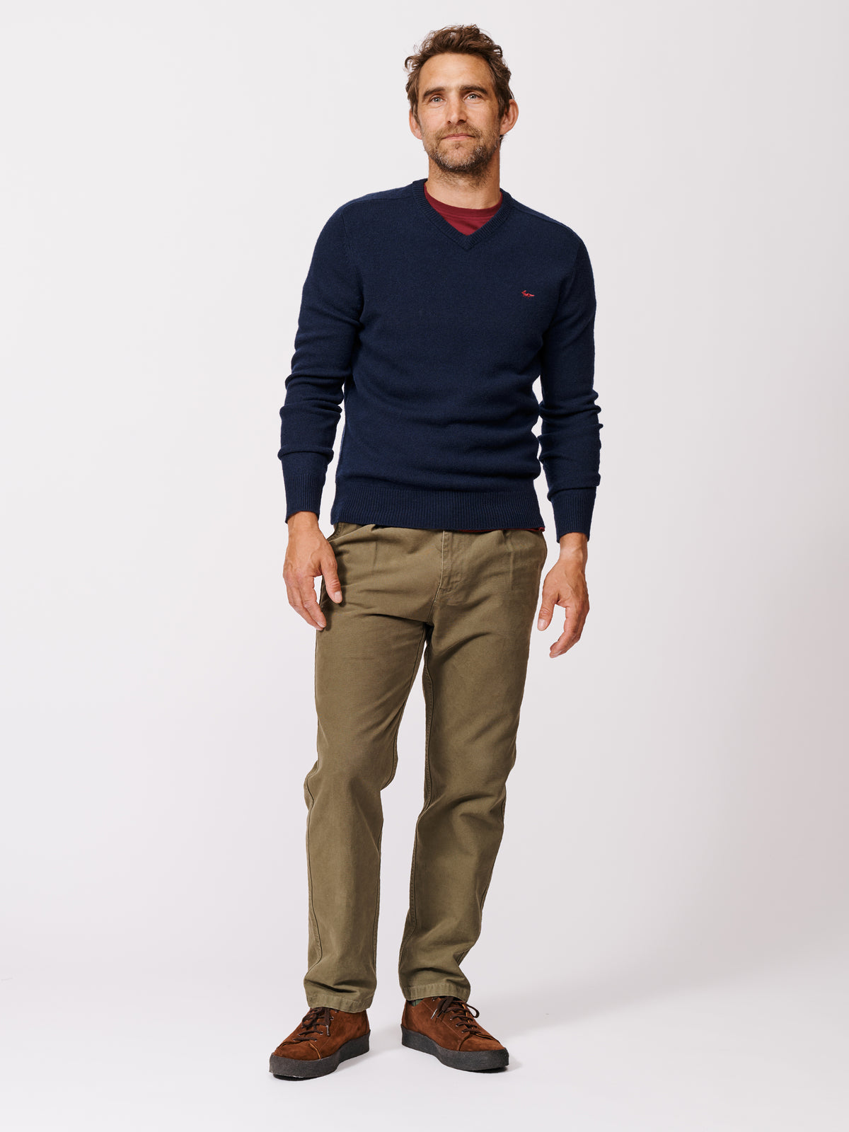 Aubin Navy Eastbourne Merino V Neck | V-Neck