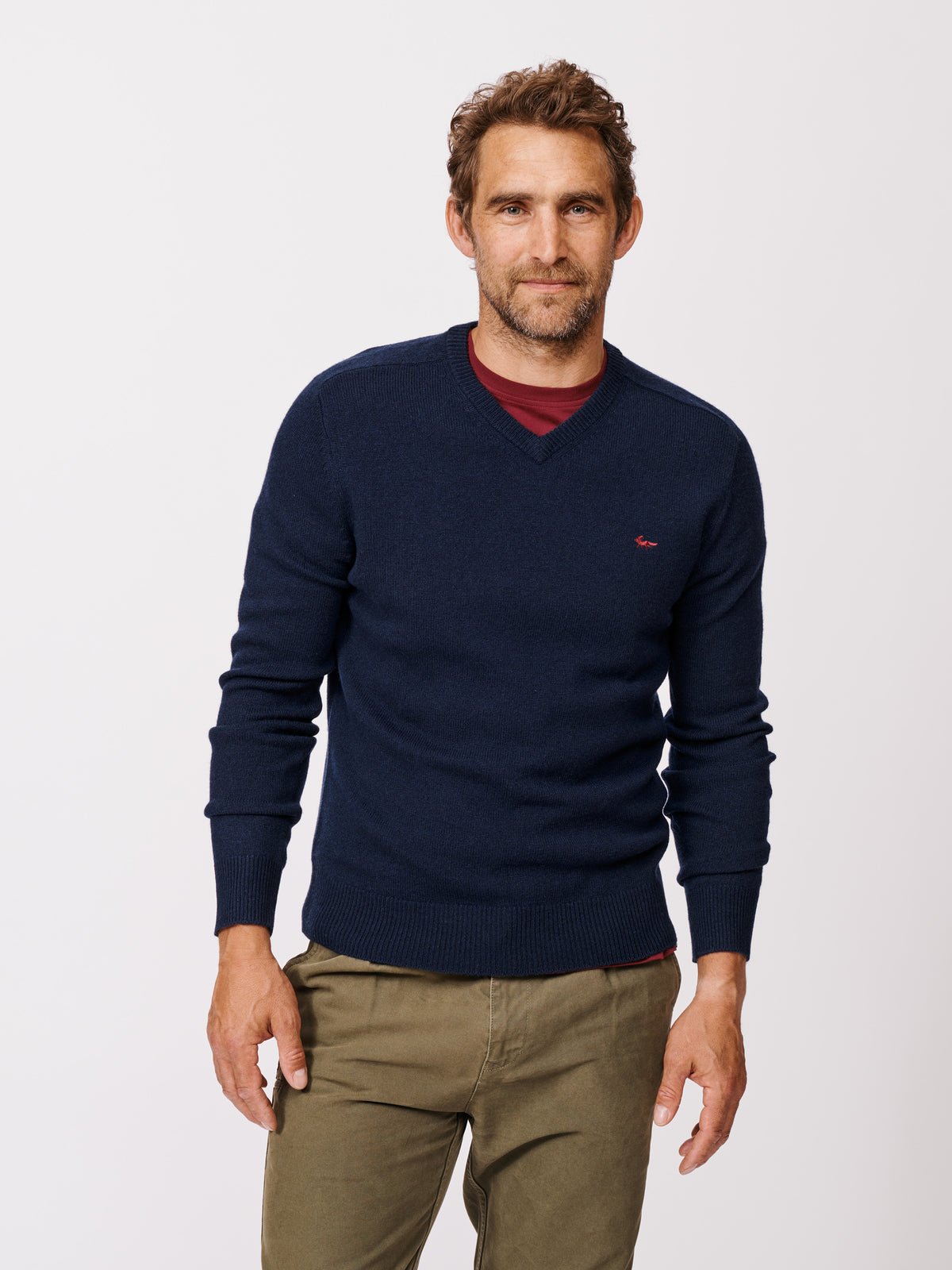 Aubin Navy Eastbourne Merino V Neck | V-Neck
