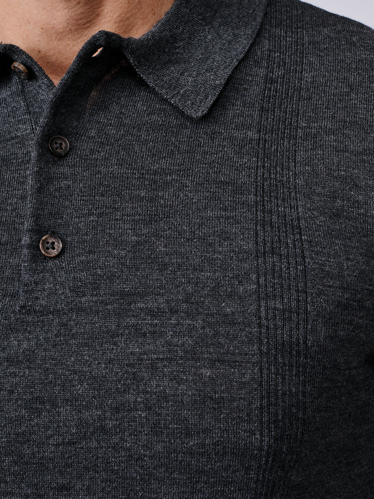 Aubin Dark Charcoal Elm Extra Fine Merino Textured Long Sleeve Polo | Knitted Polo