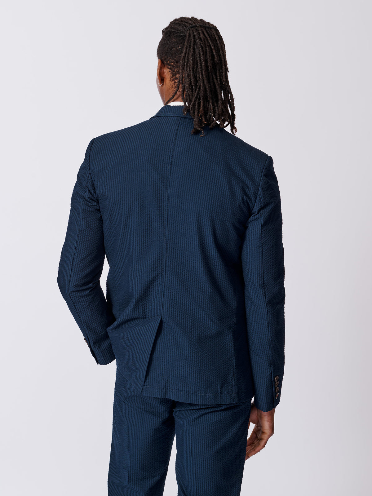 Aubin Navy Mareham Seersucker Patch Pocket Jacket | Seersucker Jacket