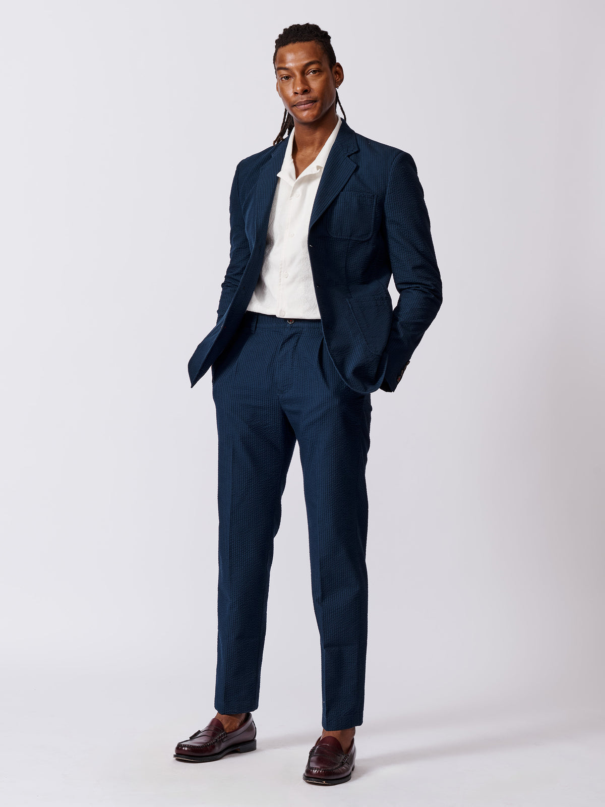 Aubin Navy Mareham Seersucker Patch Pocket Jacket | Seersucker Jacket
