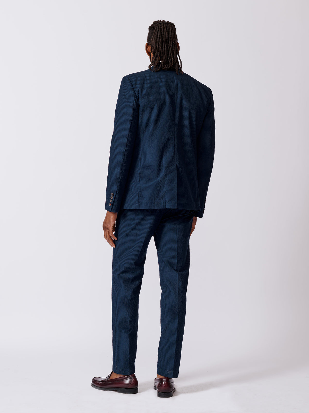 Aubin Navy Mareham Seersucker Patch Pocket Jacket | Seersucker Jacket