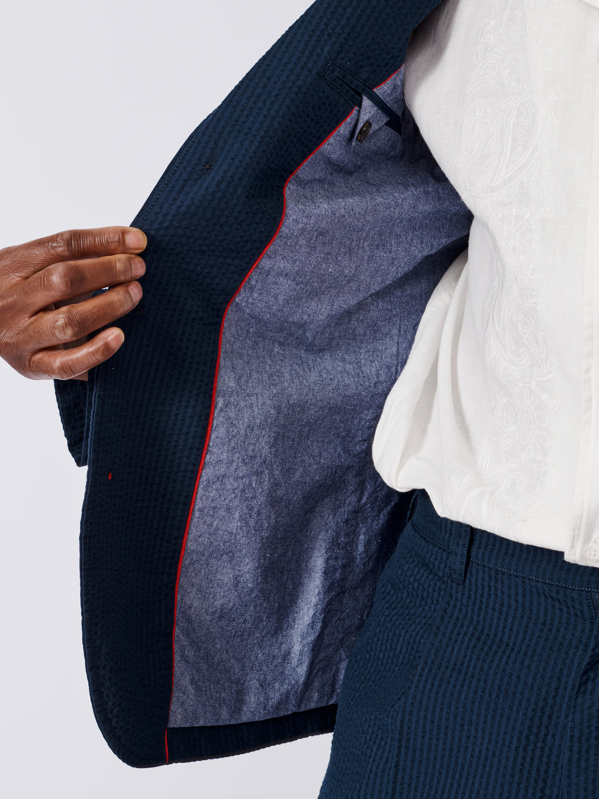 Aubin Navy Mareham Seersucker Patch Pocket Jacket | Seersucker Jacket