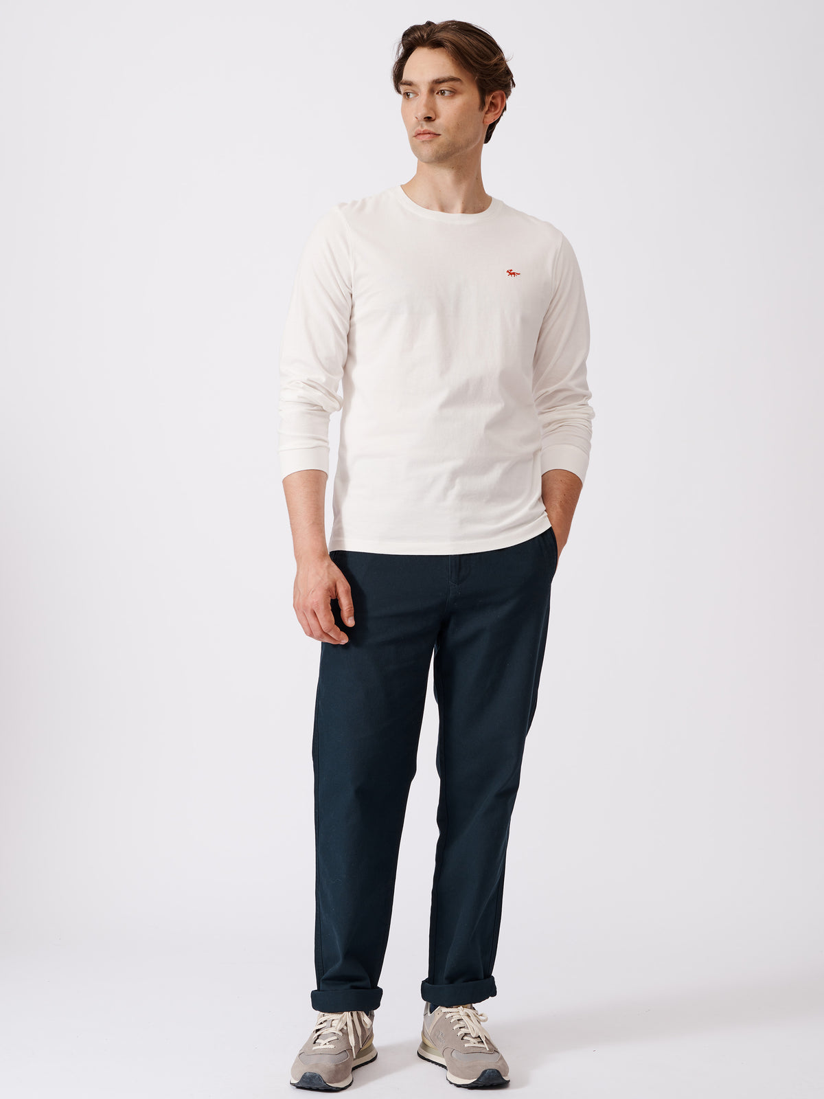 Aubin White Buttermere Organic Long Sleeve T-Shirt | Long Sleeve Tee